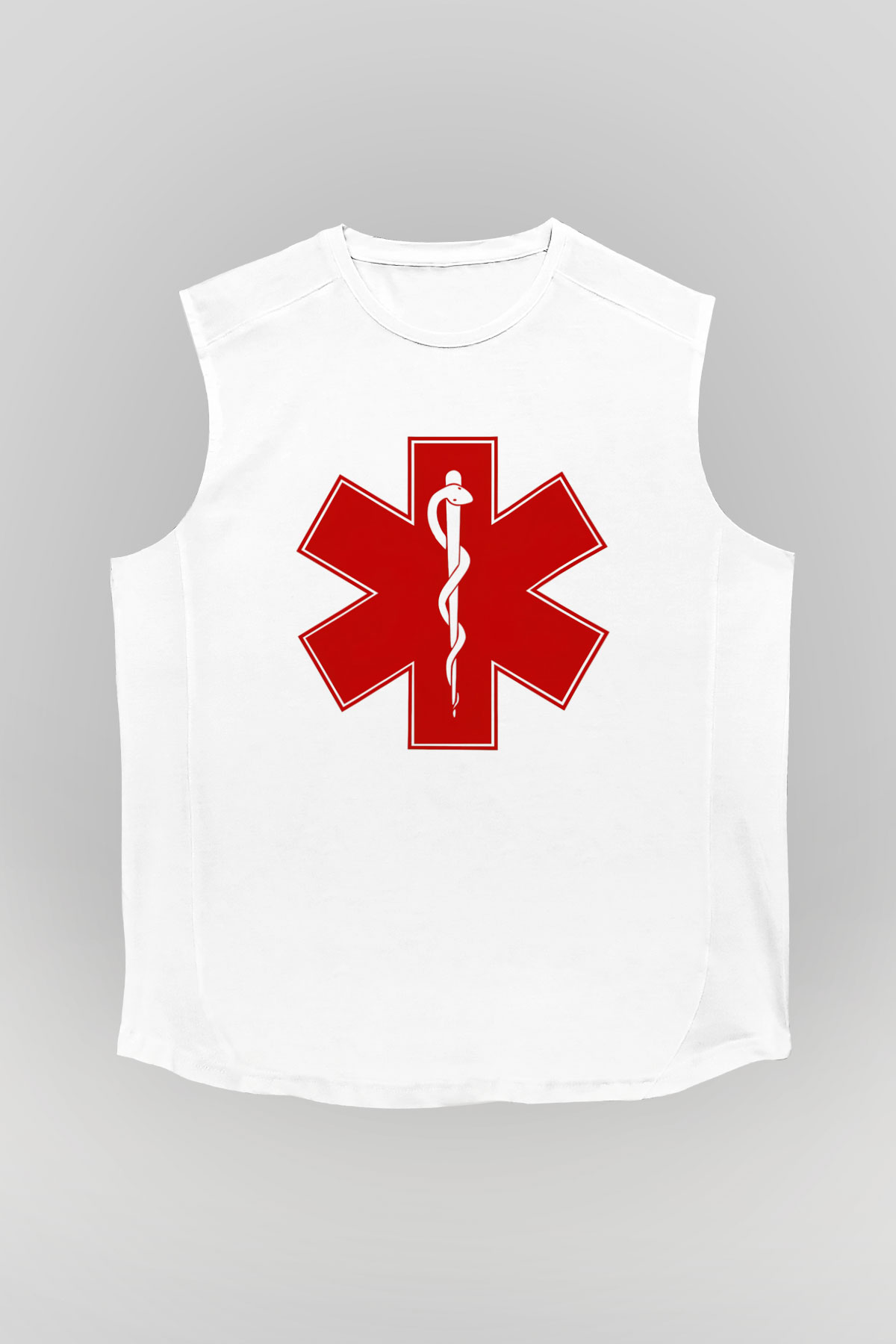 Ambulans şoförü Beyaz Unisex Kolsuz Tişört