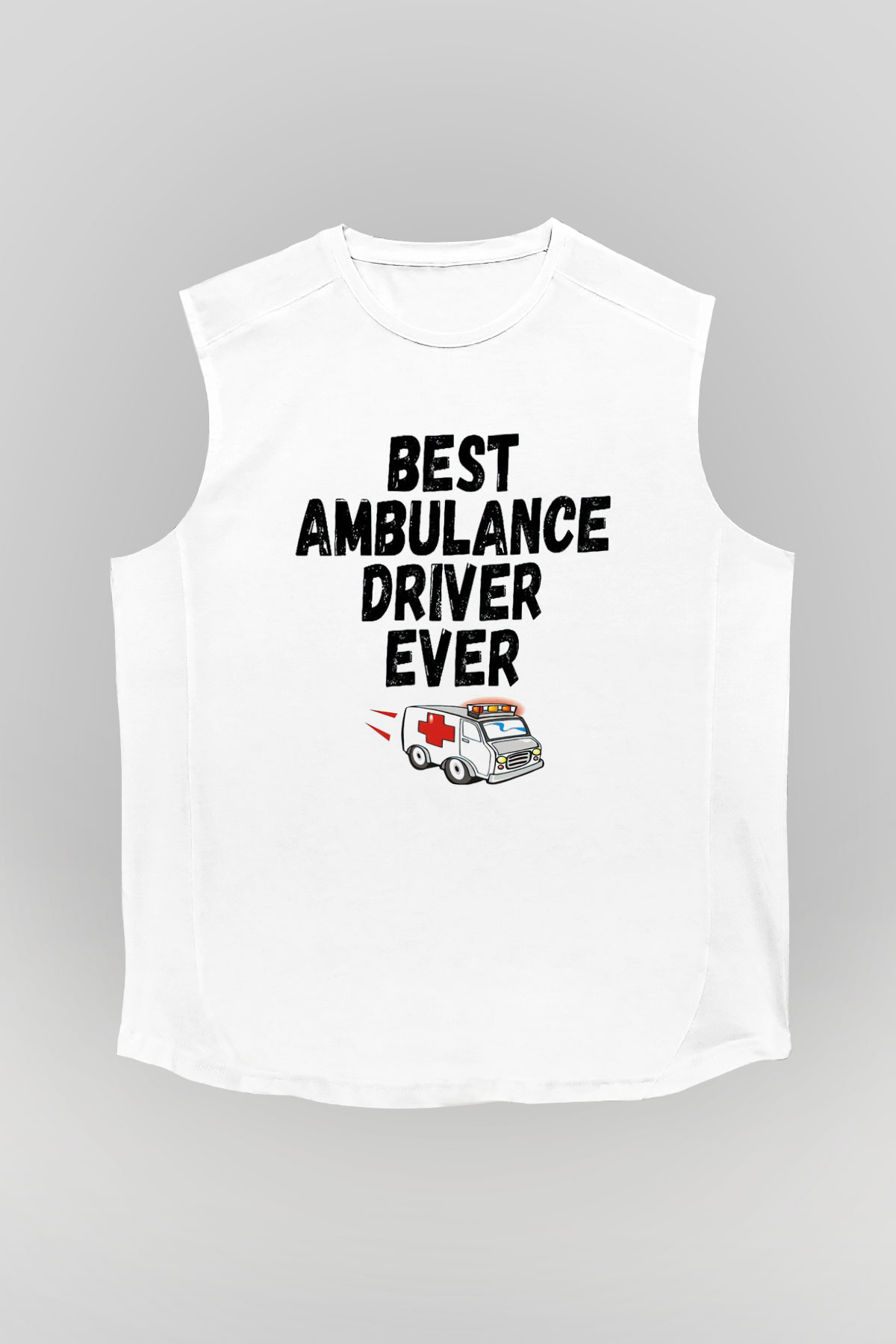 Ambulans şoförü Beyaz Unisex Kolsuz Tişört
