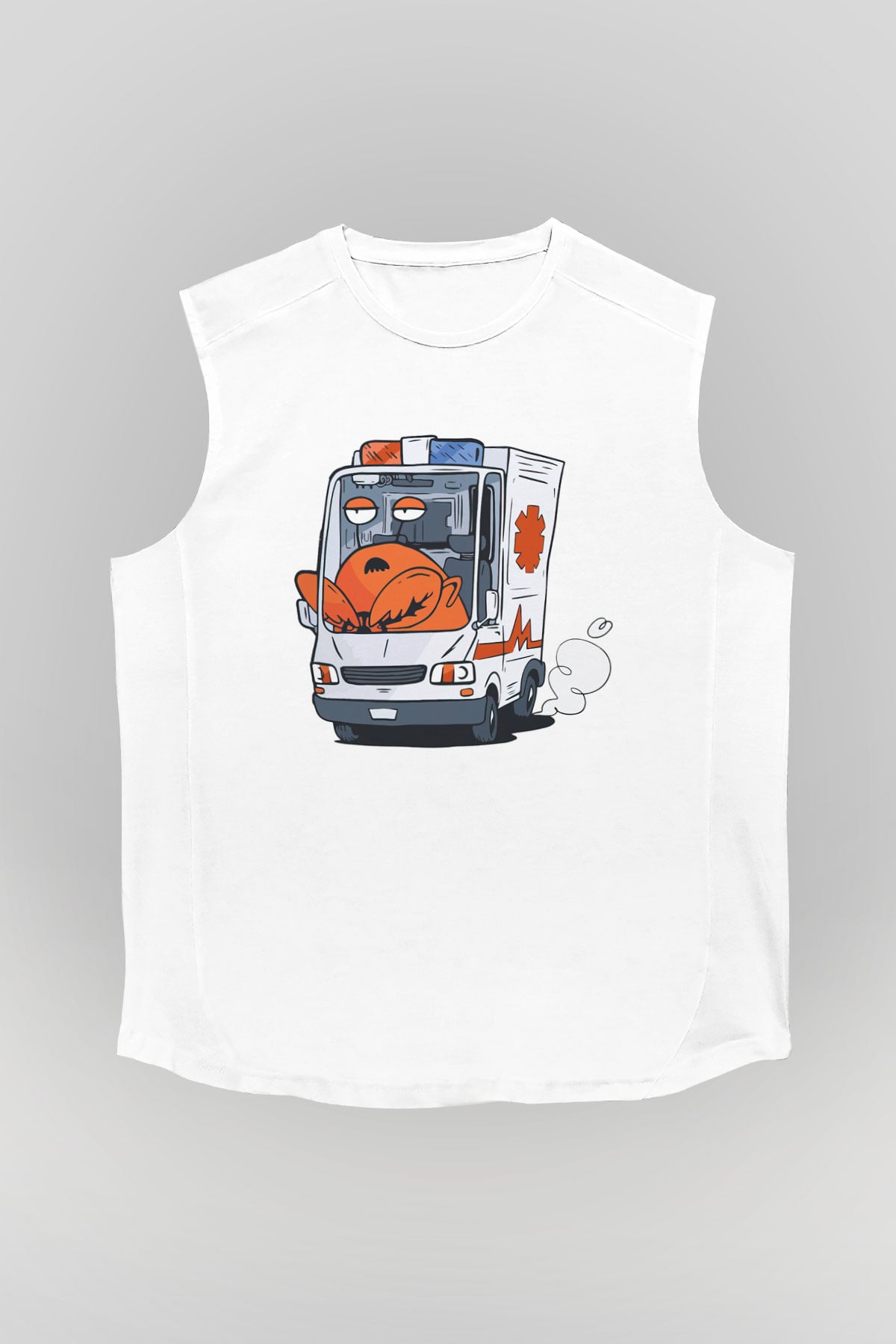 Ambulans şoförü Beyaz Unisex Kolsuz Tişört