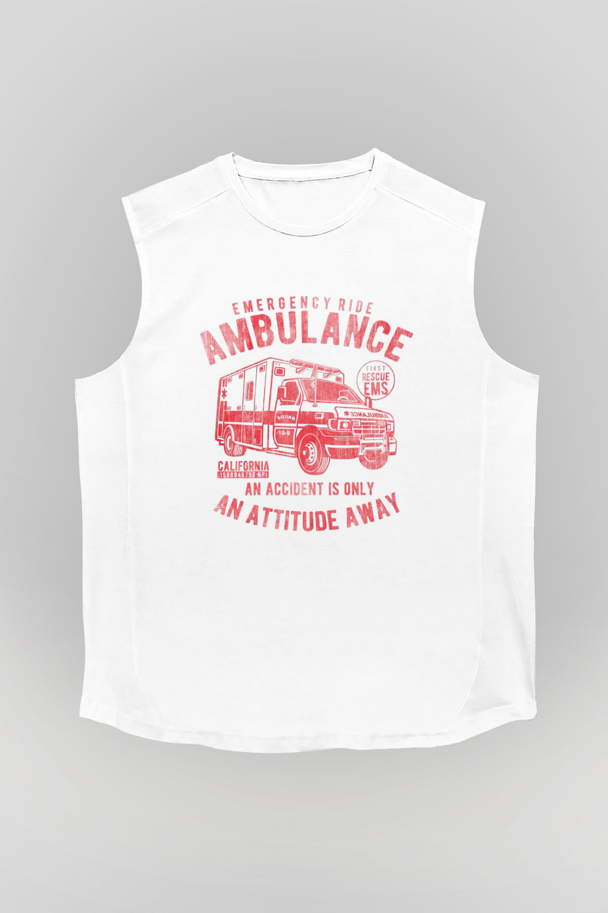 Ambulans şoförü Beyaz Unisex Kolsuz Tişört
