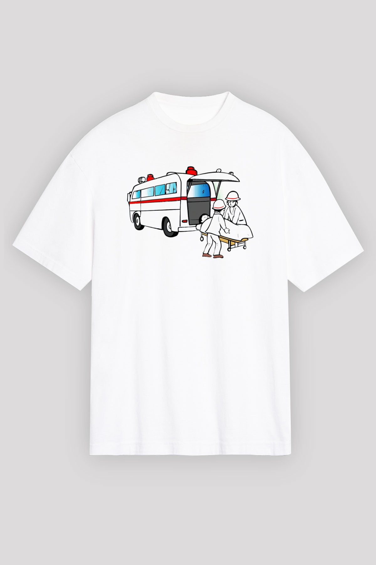 Ambulans şoförü Beyaz Unisex Oversize Tişört T-Shirt