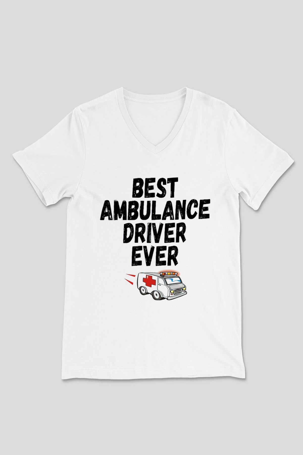 Ambulans şoförü Beyaz Unisex V Yaka Tişört