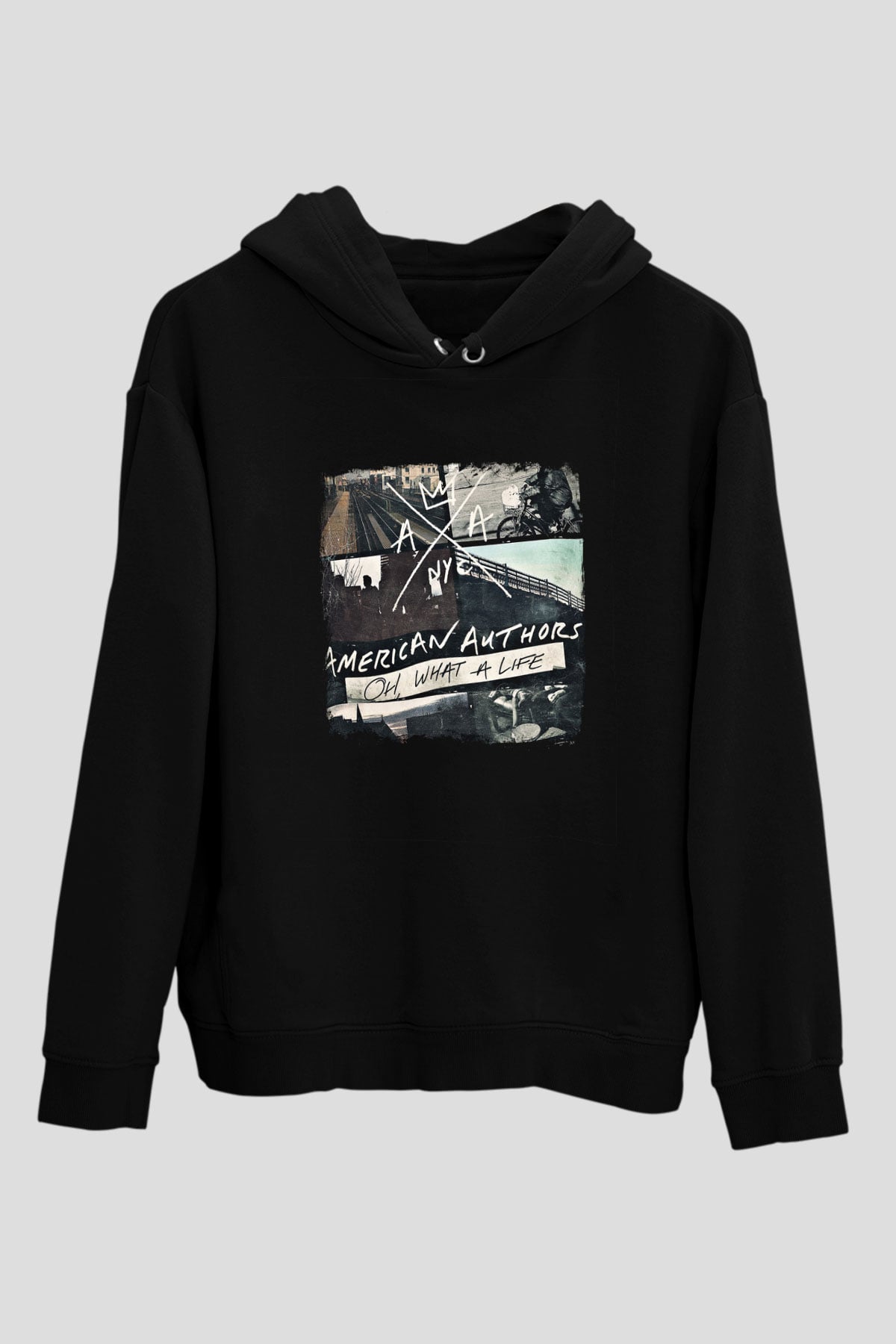 American Authors Baskılı Unisex Siyah Hoodie