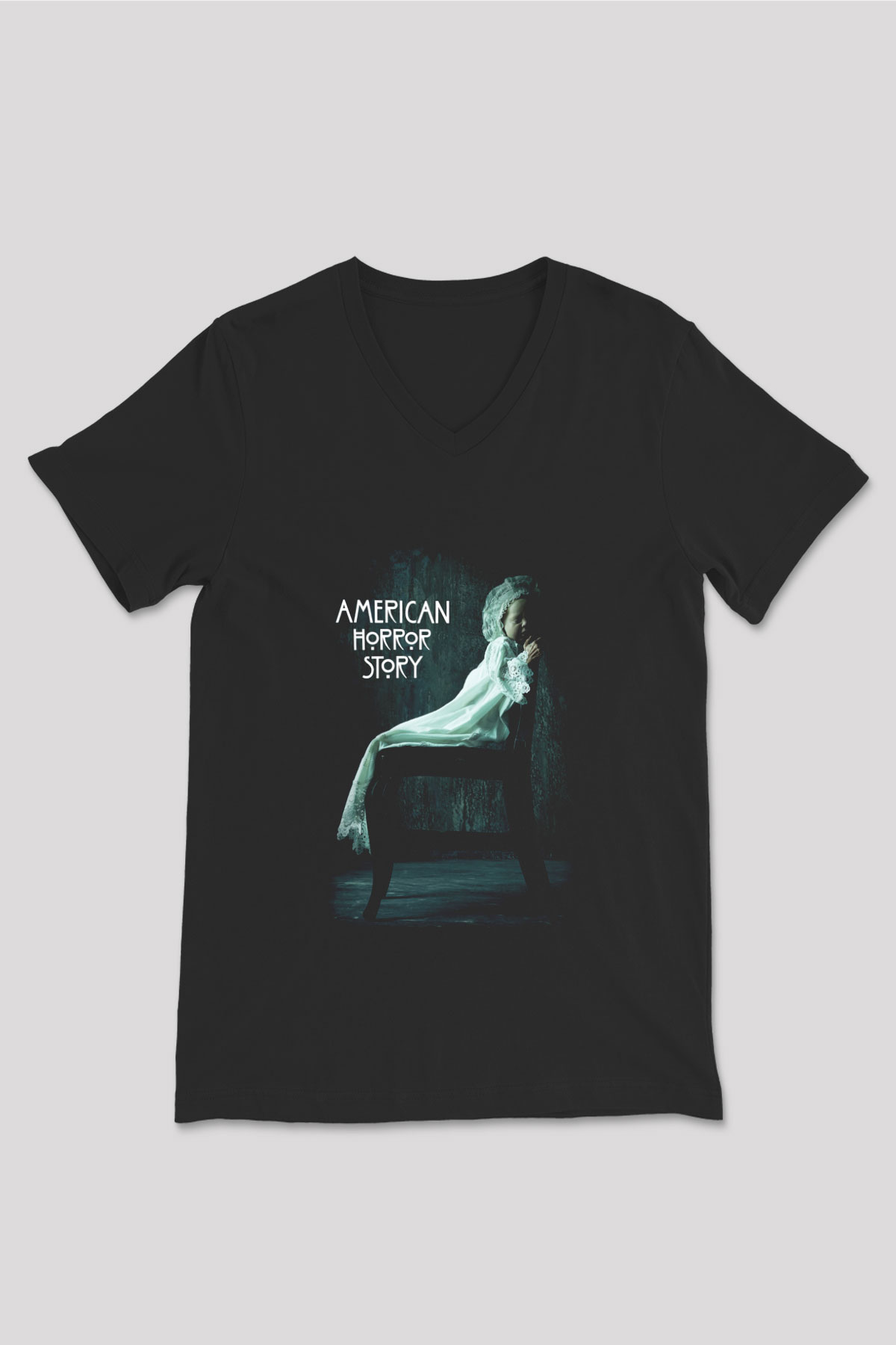 American Horror Story Siyah Unisex V Yaka Tişört T-Shirt