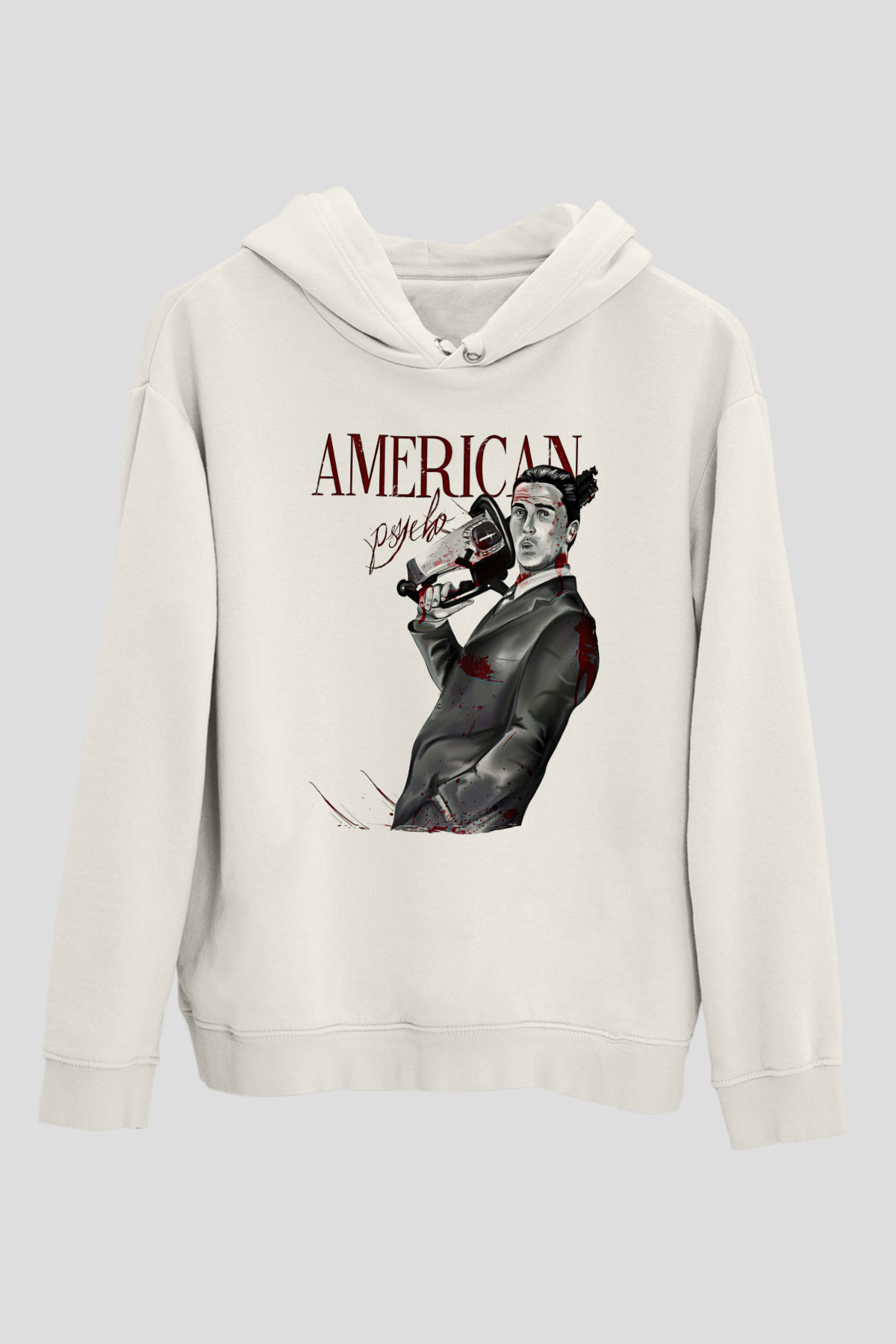 American Psycho Baskılı Beyaz Unisex Hoodie