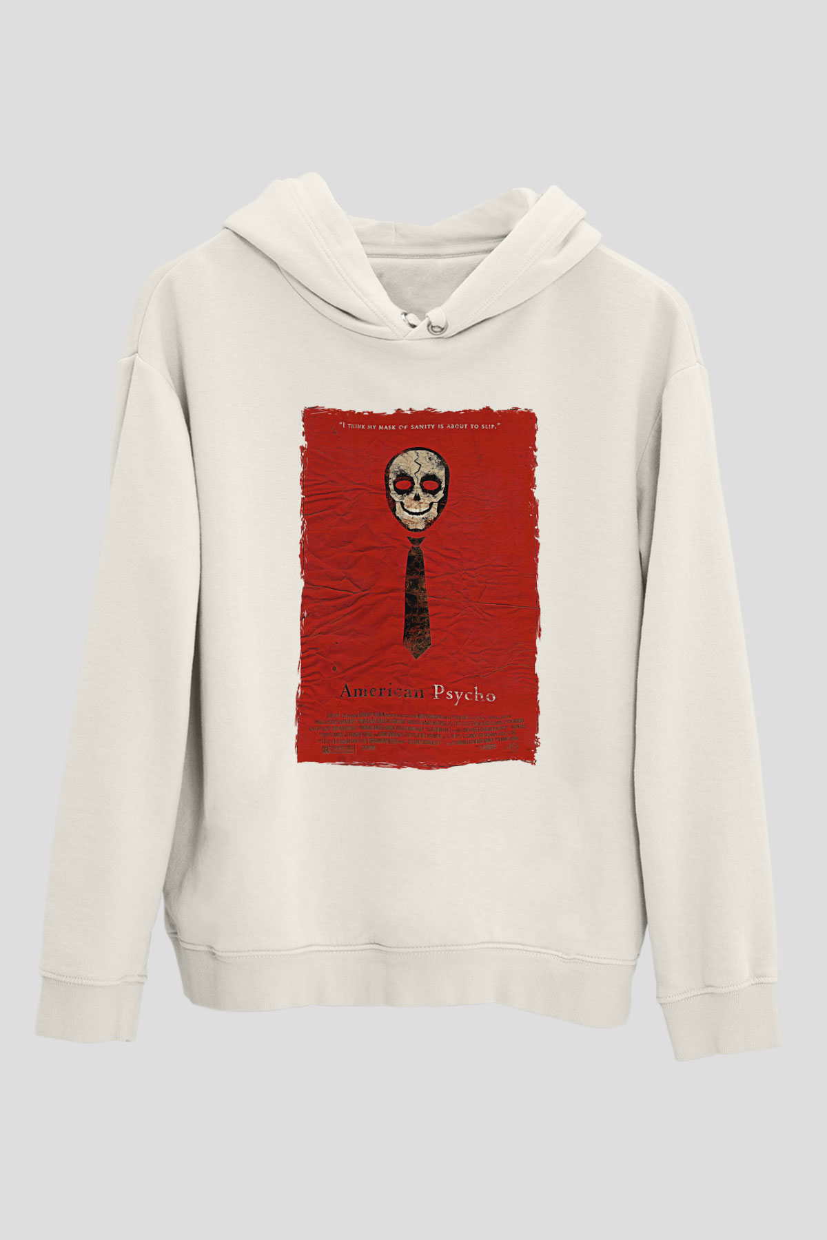 American Psycho Baskılı Beyaz Unisex Hoodie