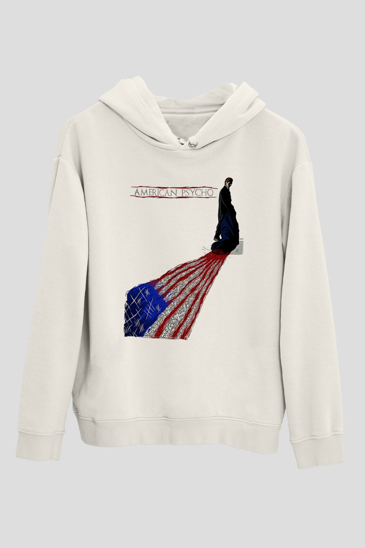 American Psycho Baskılı Beyaz Unisex Hoodie