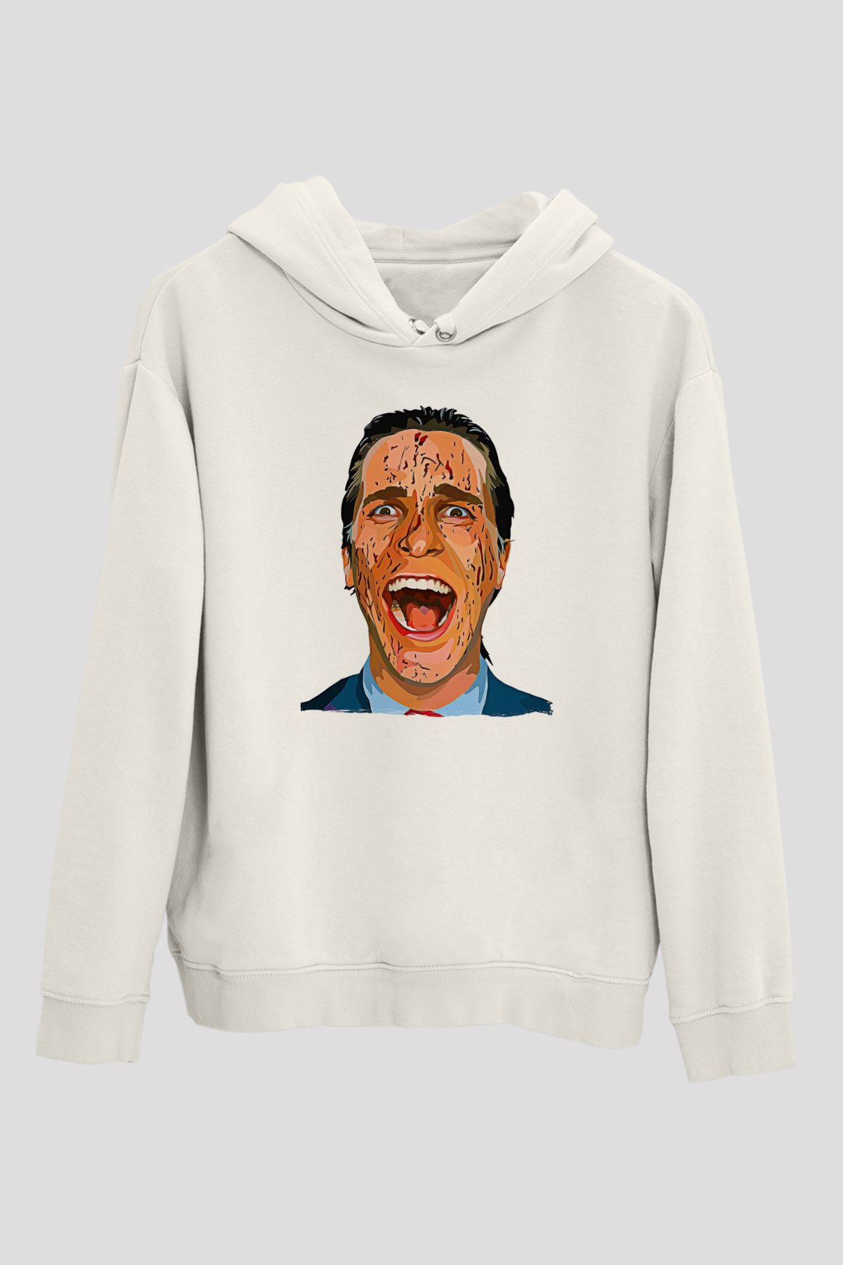 American Psycho Baskılı Beyaz Unisex Hoodie