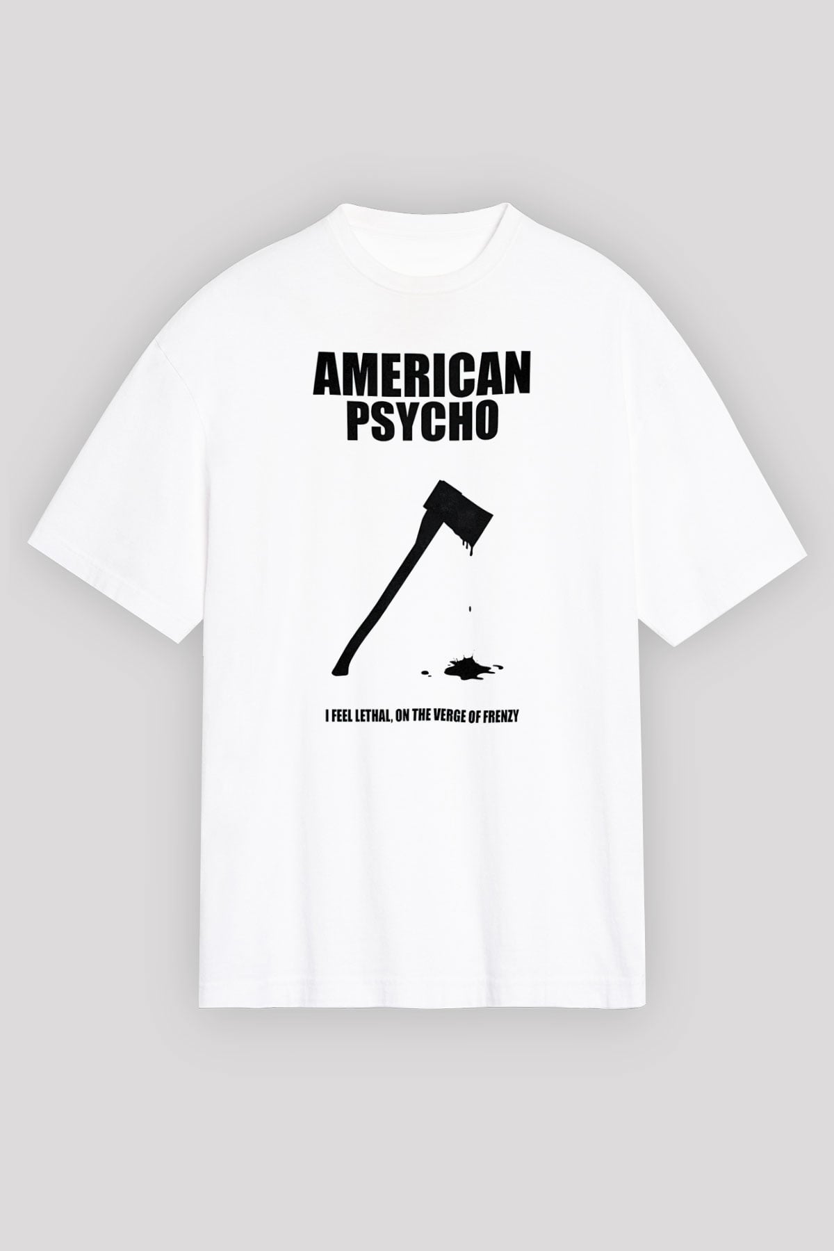 American Psycho Baskılı Beyaz Unisex Oversize Tişört - Tshirt