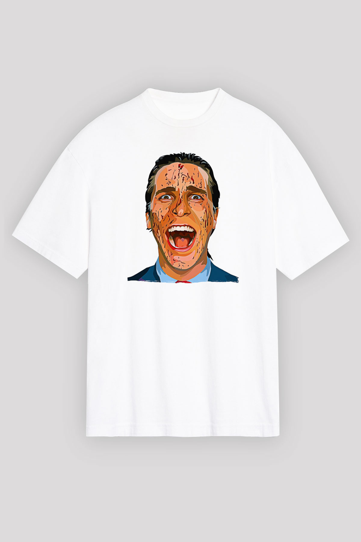 American Psycho Baskılı Beyaz Unisex Oversize Tişört - Tshirt