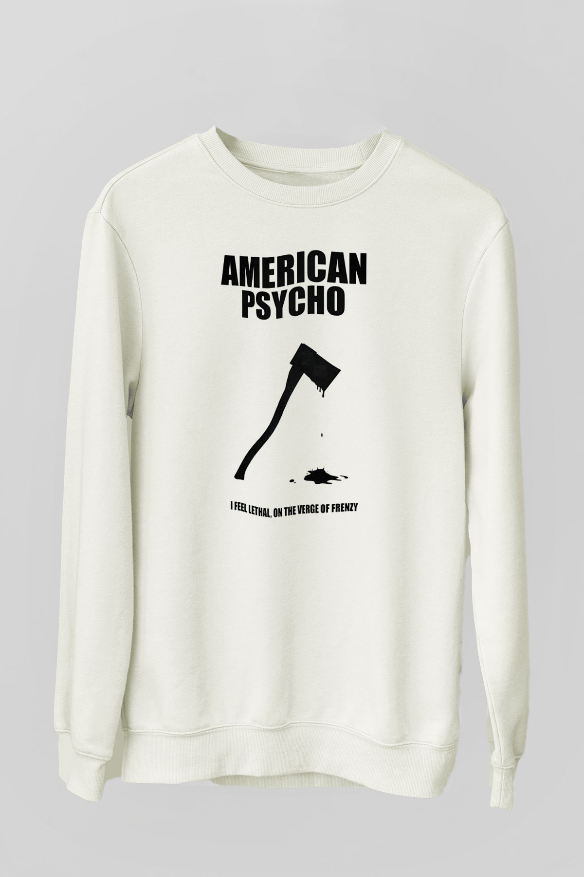 American Psycho Baskılı Beyaz Unisex Sweatshirt