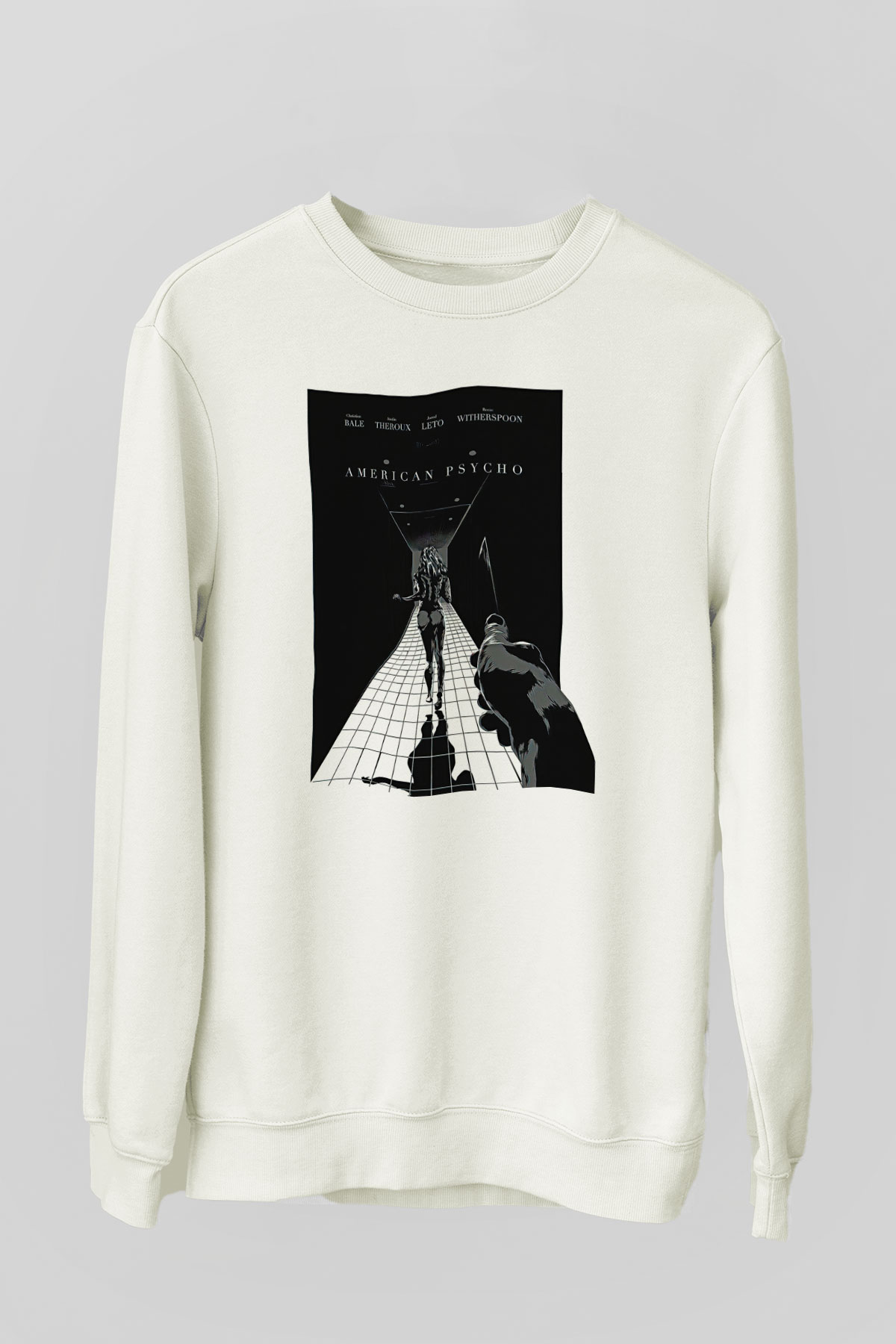 American Psycho Baskılı Beyaz Unisex Sweatshirt
