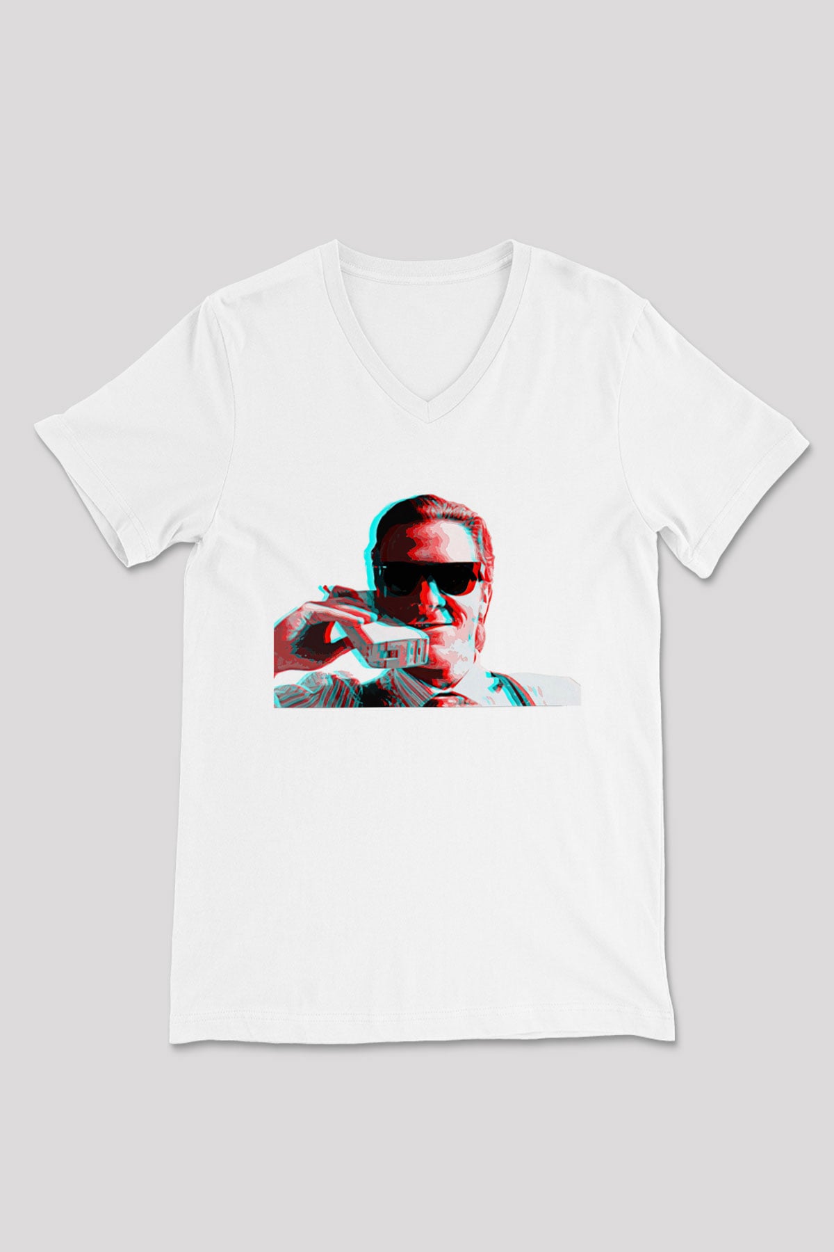 American Psycho Baskılı Beyaz Unisex V Yaka Tişört - Tshirt