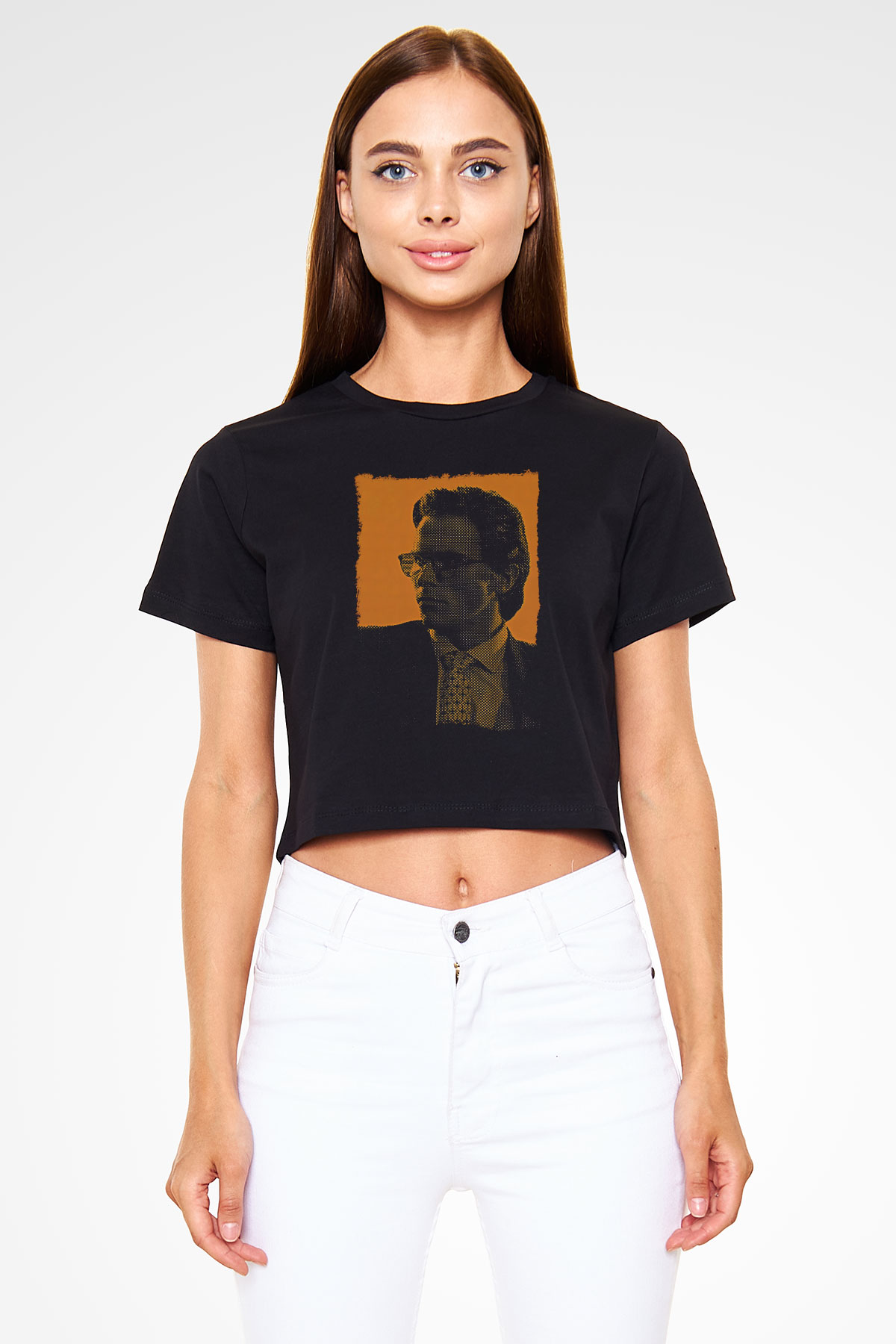 American Psycho Baskılı Siyah Crop Top Kadın Tişört - Tshirt