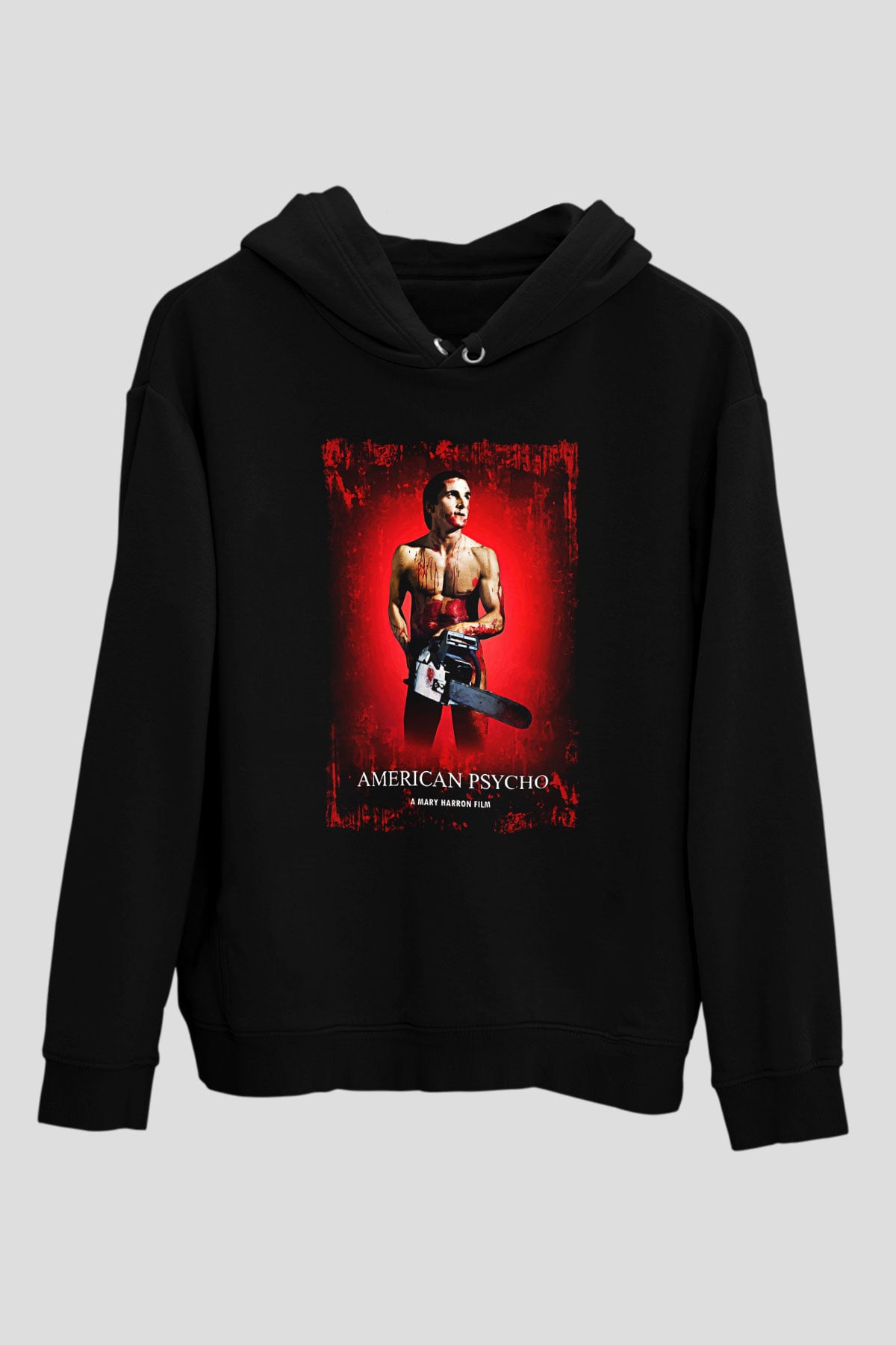 American Psycho Baskılı Unisex Siyah Hoodie
