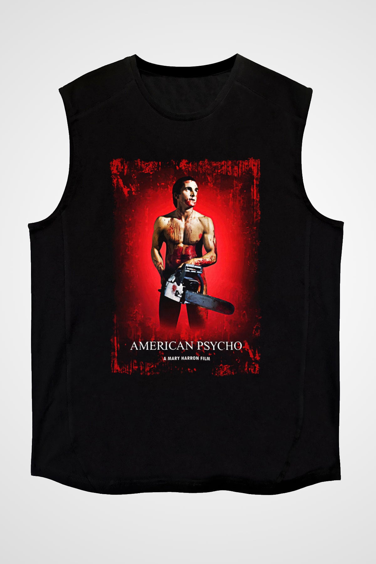 American Psycho Baskılı Unisex Siyah Kolsuz Tişört - Tshirt