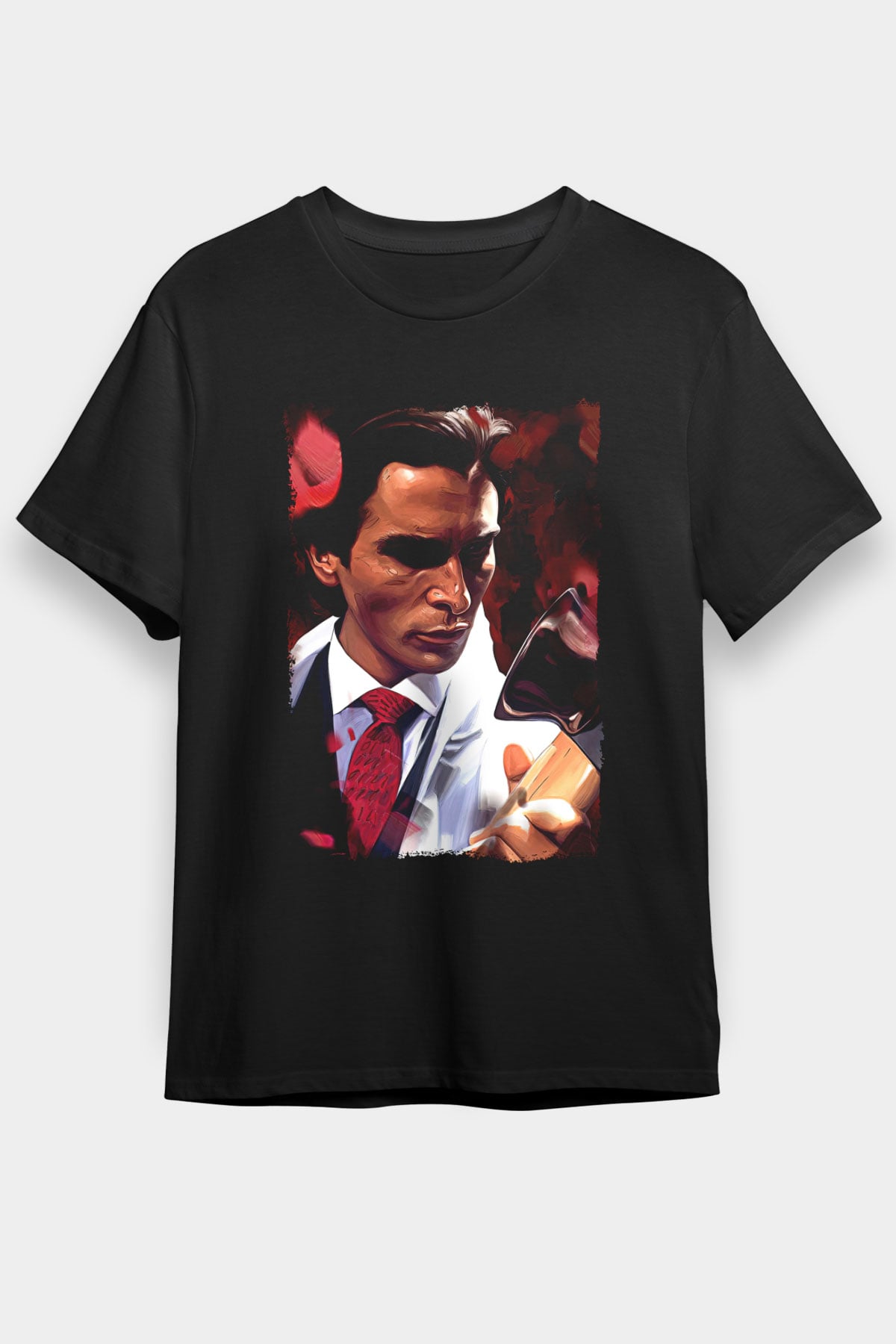 American Psycho Baskılı Unisex Siyah Tişört - Tshirt