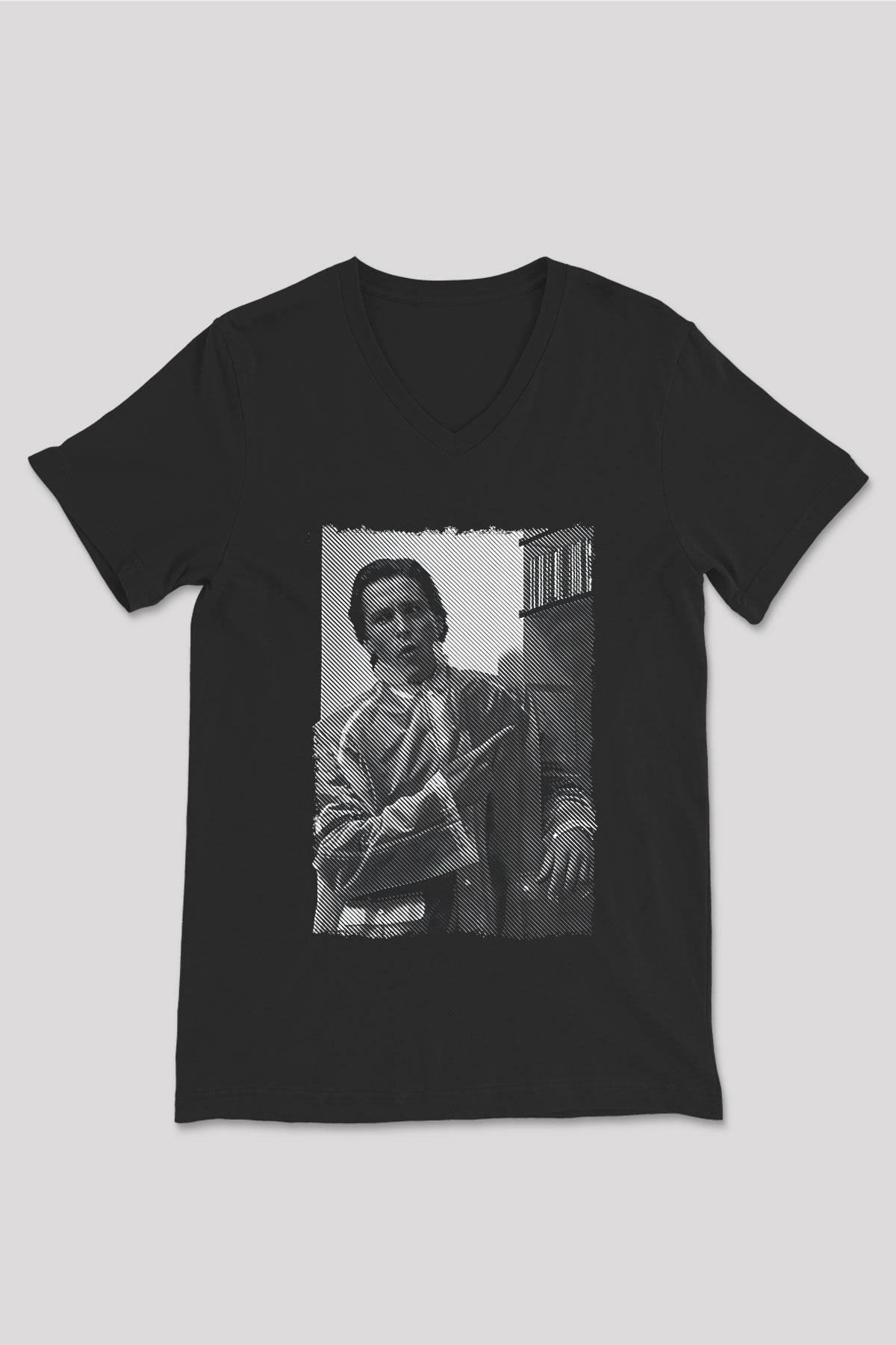 American Psycho Baskılı Unisex Siyah V Yaka Tişört - Tshirt