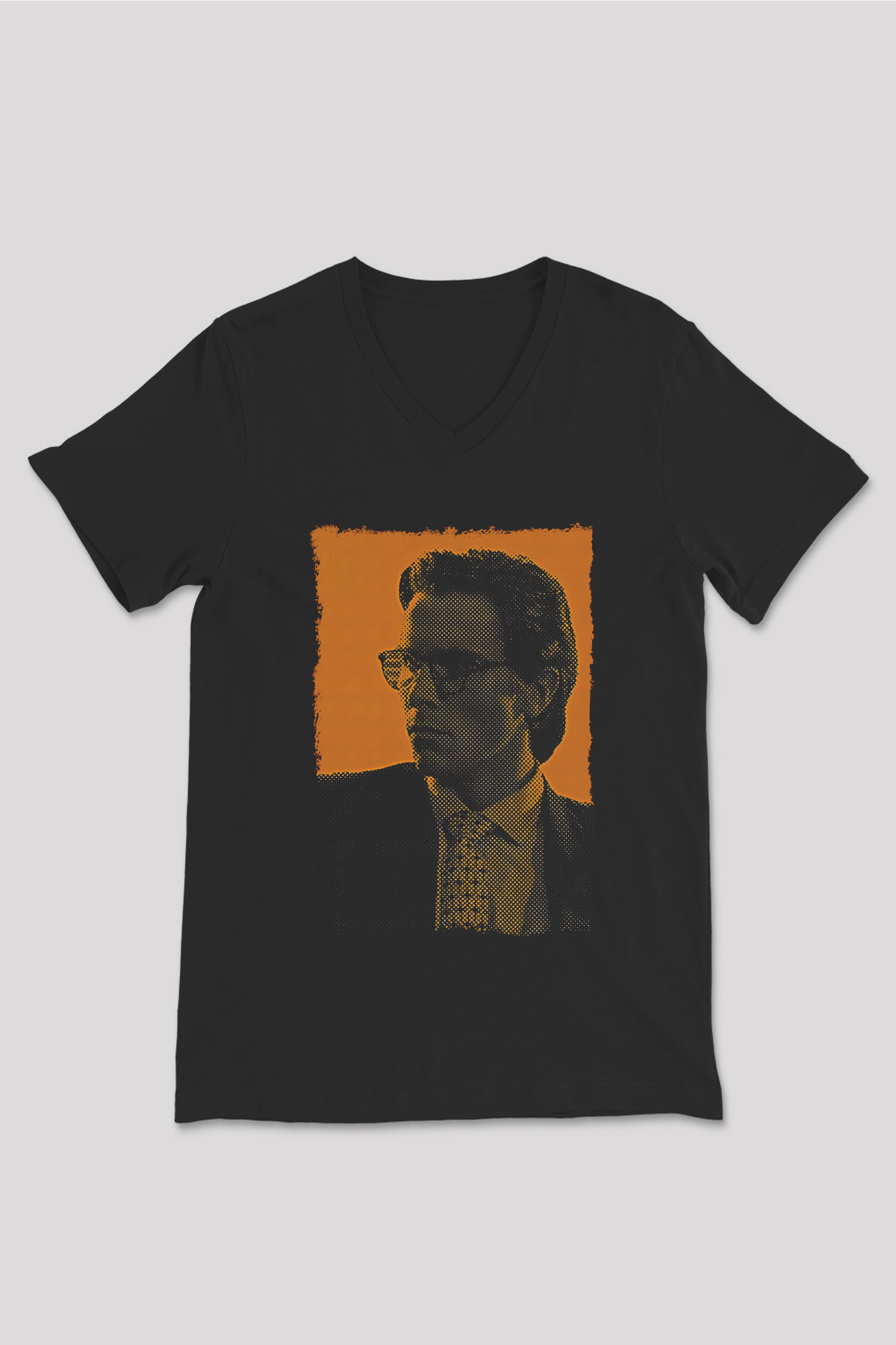 American Psycho Baskılı Unisex Siyah V Yaka Tişört - Tshirt