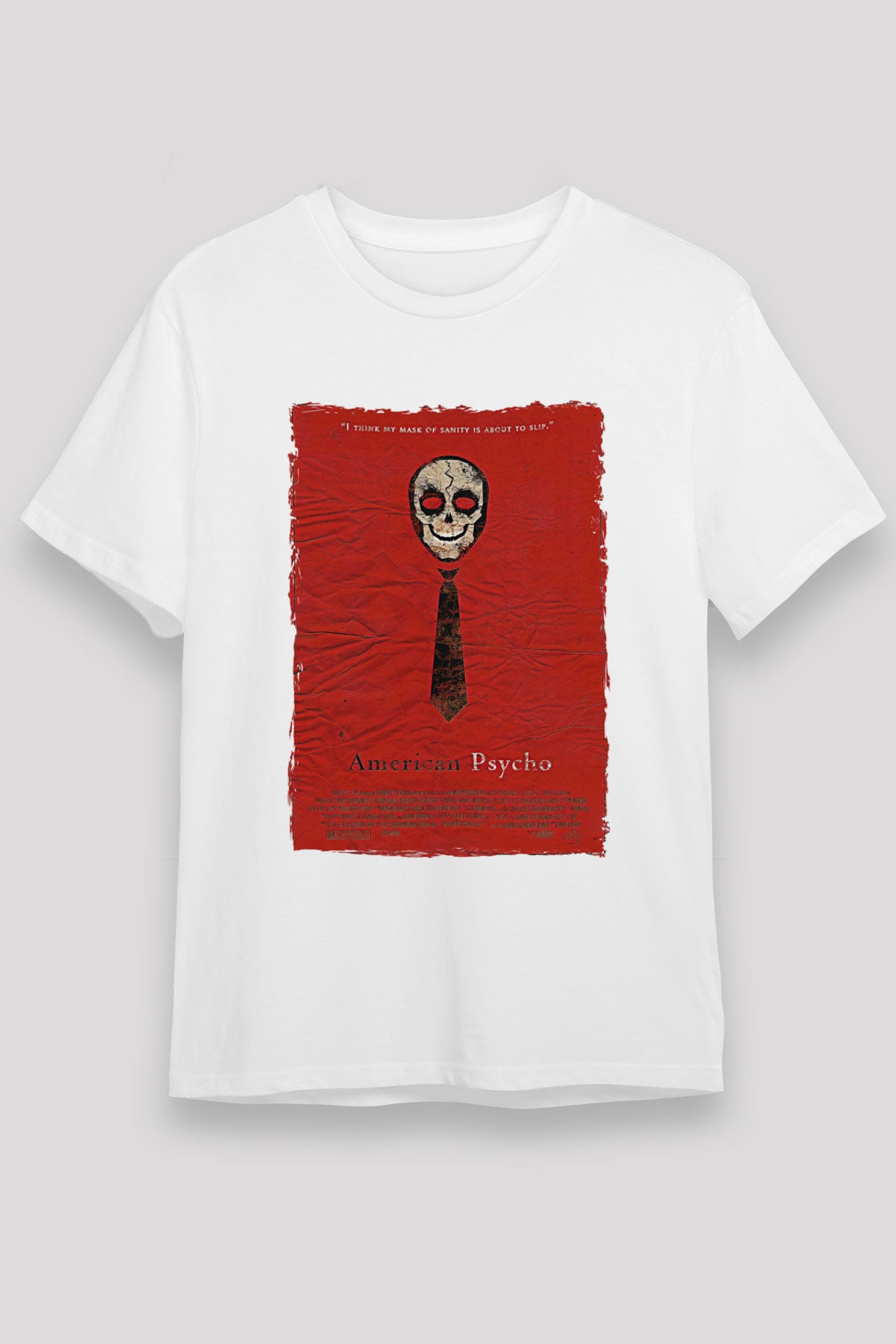 American Psycho Unisex Baskılı Beyaz Tişört - Tshirt