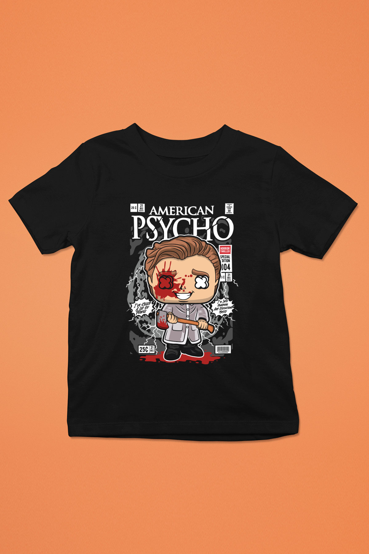 American Psyco Baskılı Unisex Siyah Çocuk Tişört