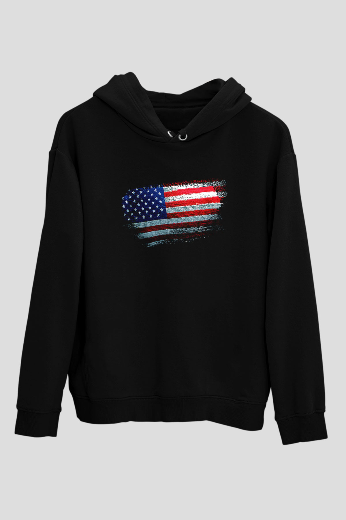 Amerika - Usa - America Bayrağı Baskılı Unisex Siyah Hoodie