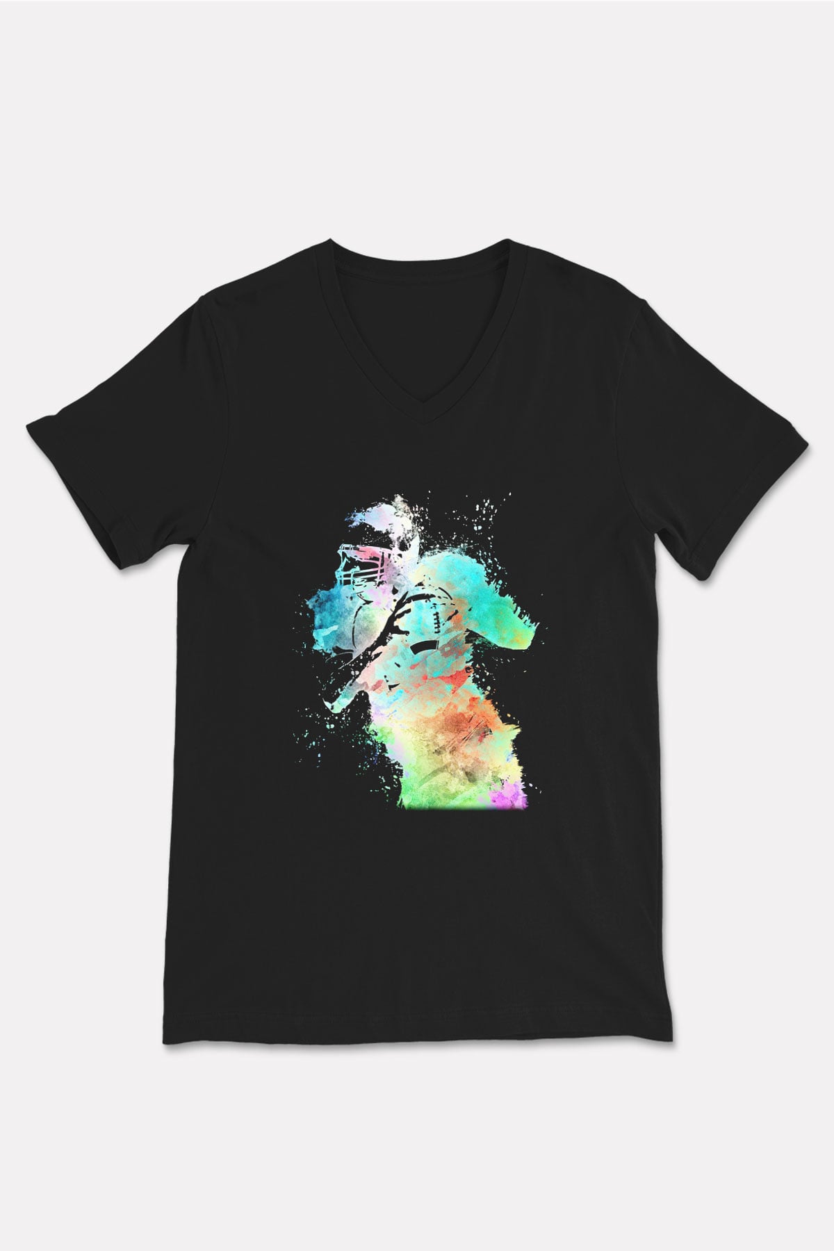 Amerikan Futbolu - American Football Baskılı Unisex Siyah V Yaka Tişört