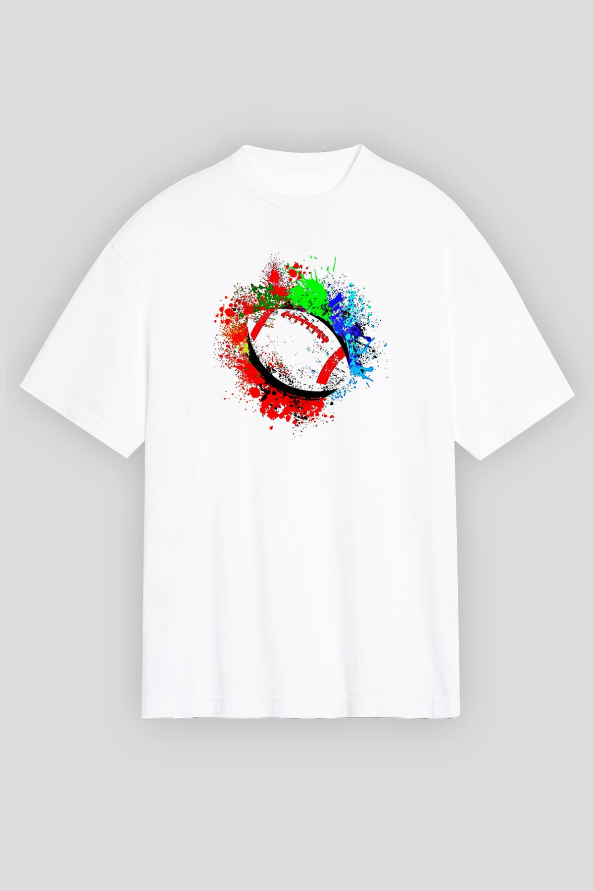 Amerikan Futbolu Baskılı Unisex Beyaz Oversize Tişört - Tshirt