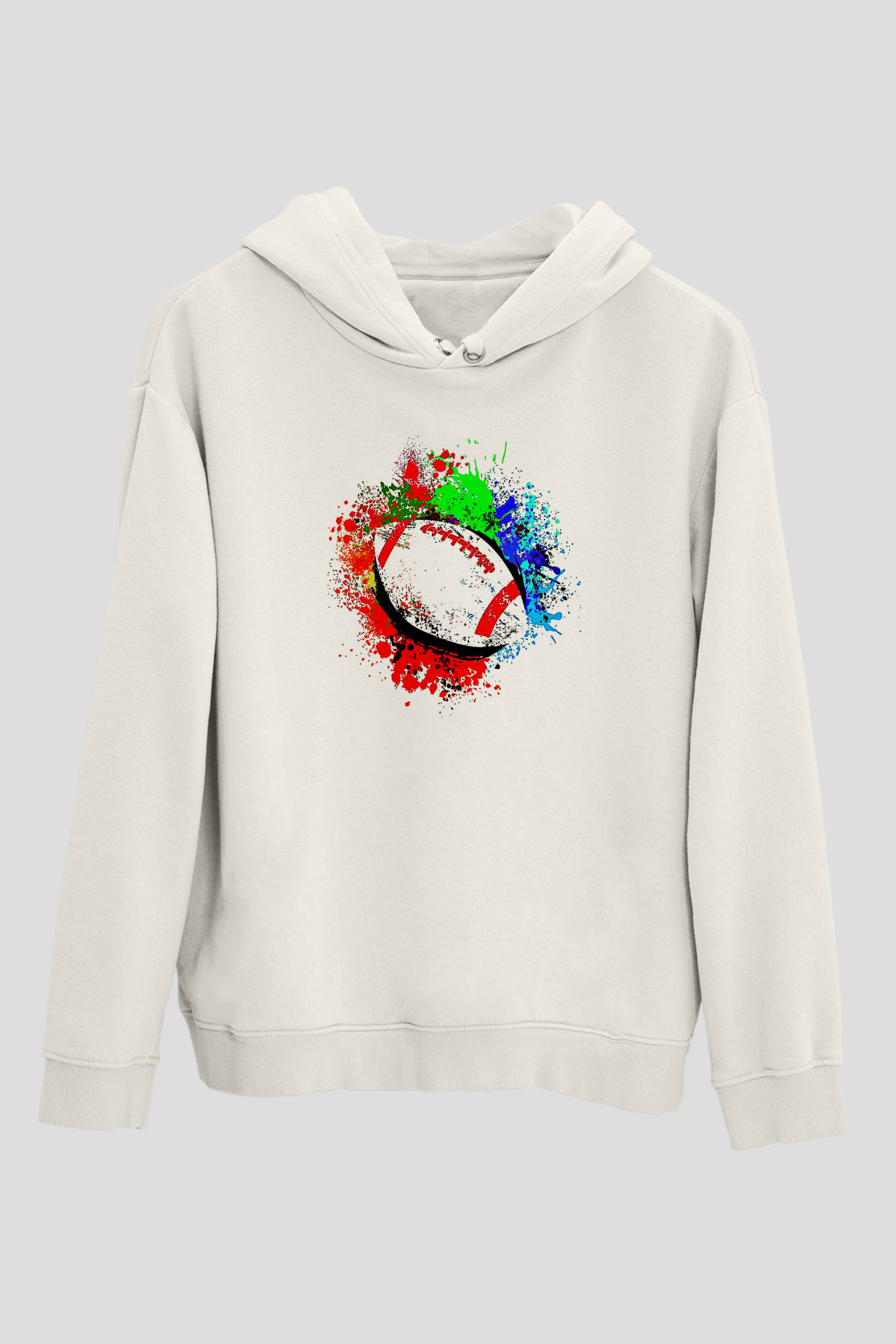 Amerikan Futbolu Baskılı Unisex Ekru Hoodie