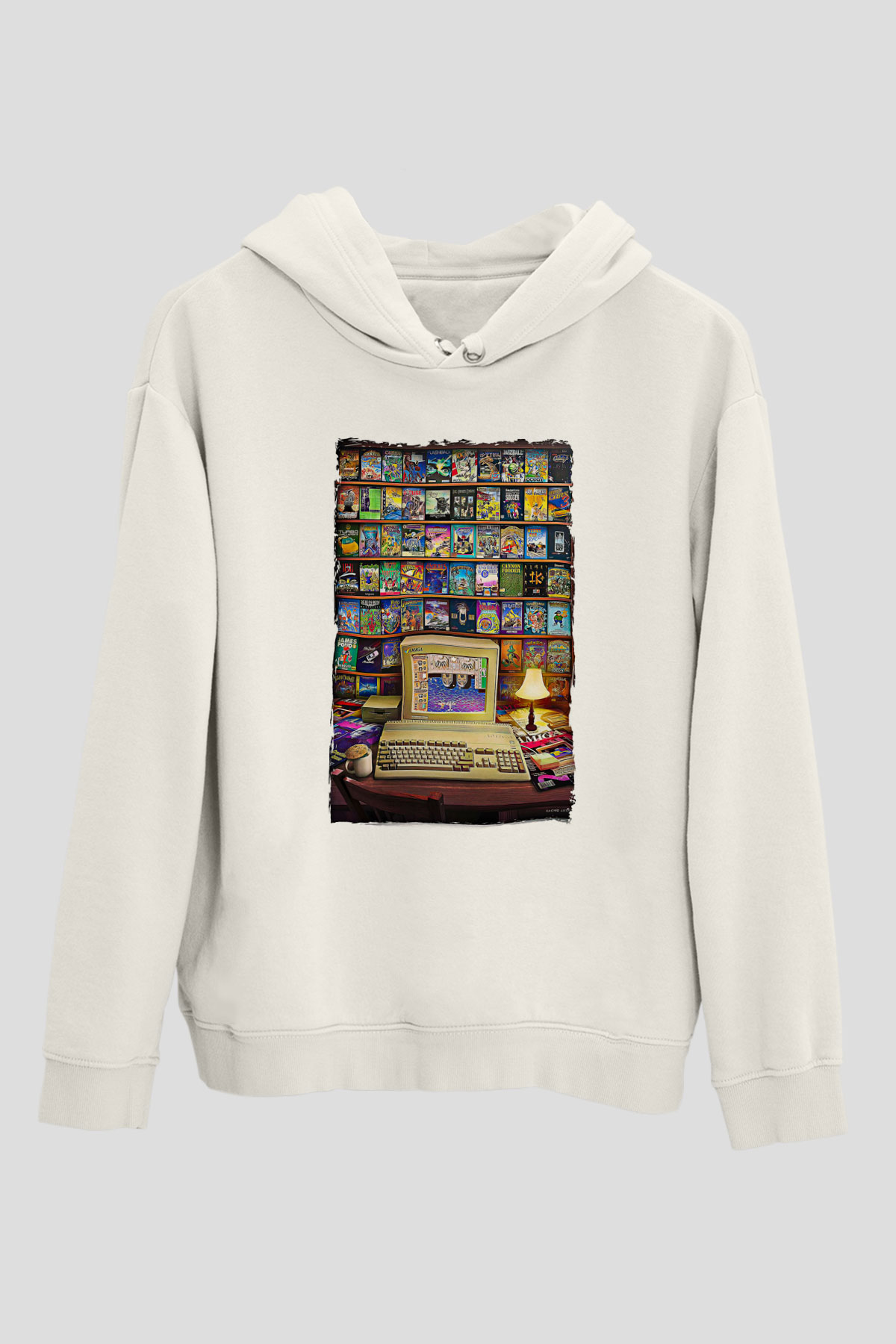 Amiga 500 Baskılı Beyaz Unisex Kapüşonlu Sweatshirt