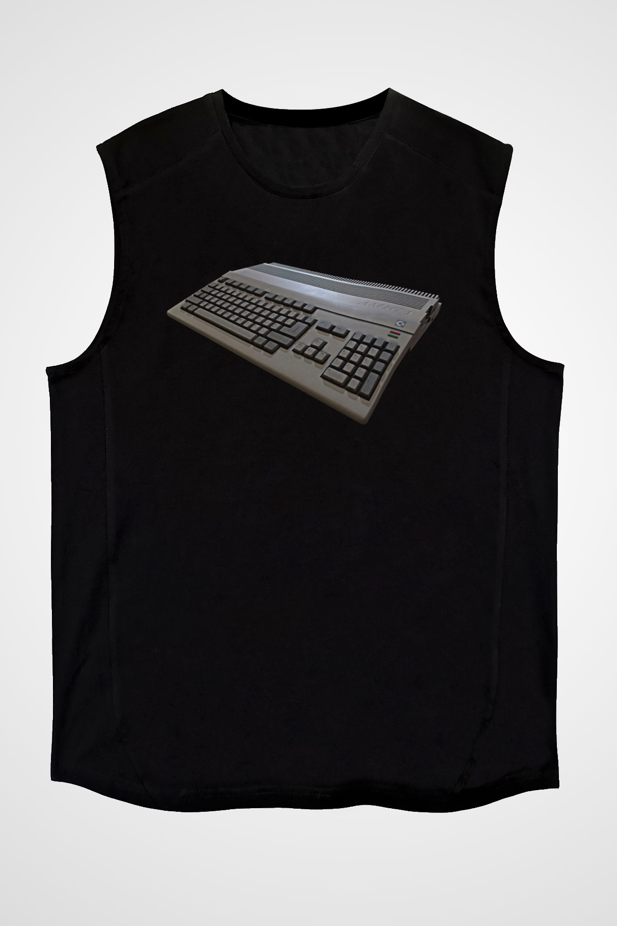 Amiga 500 Baskılı Unisex Siyah Kolsuz Tişört - Tshirt