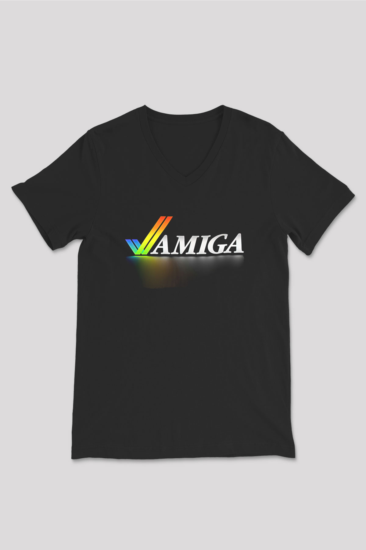 Amiga 500 Baskılı Unisex Siyah V Yaka Tişört - Tshirt
