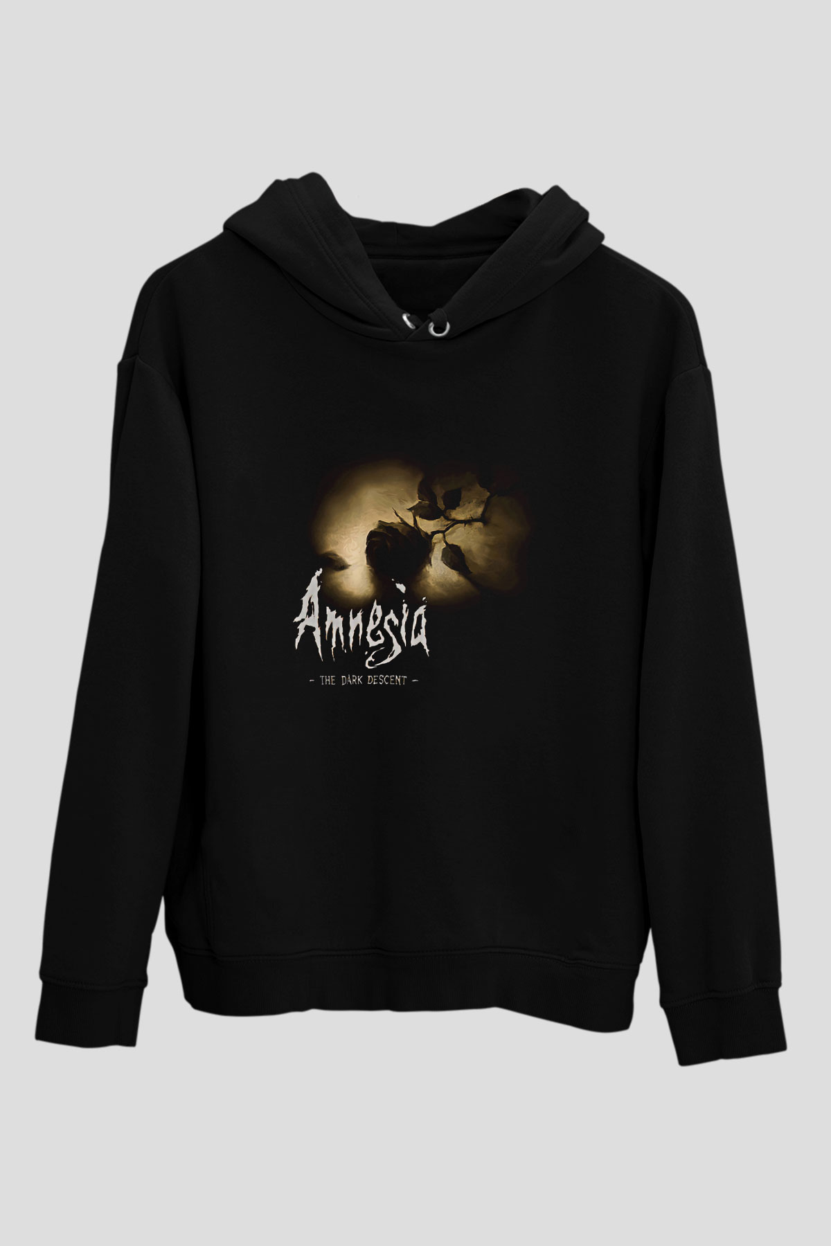 Amnesia Baskılı Unisex Siyah Kapüşonlu Sweatshirt