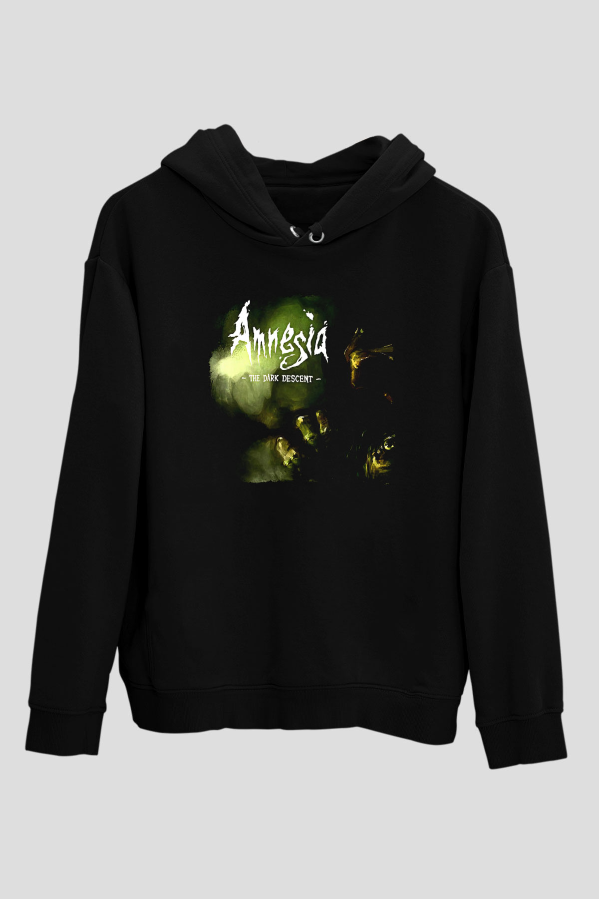 Amnesia Baskılı Unisex Siyah Kapüşonlu Sweatshirt
