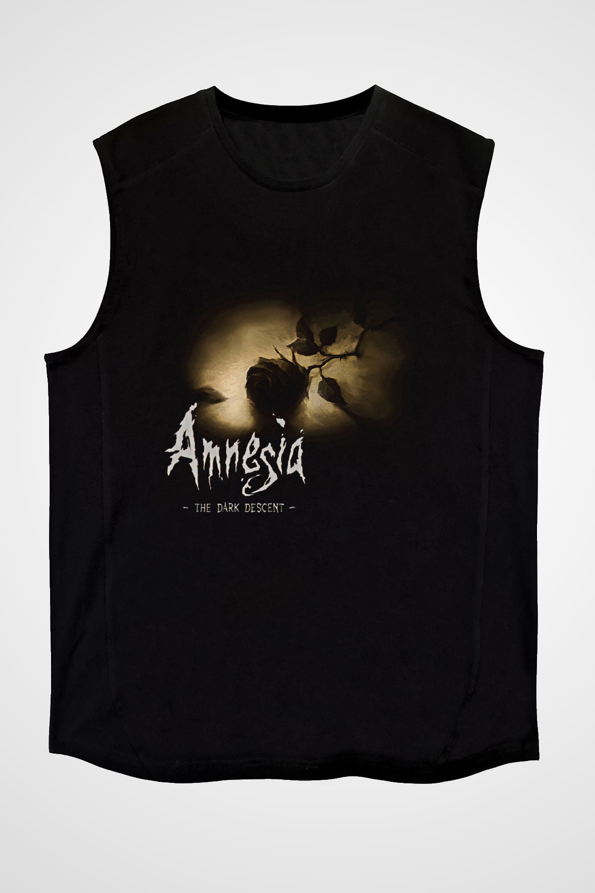 Amnesia Baskılı Unisex Siyah Kolsuz Tişört - Tshirt