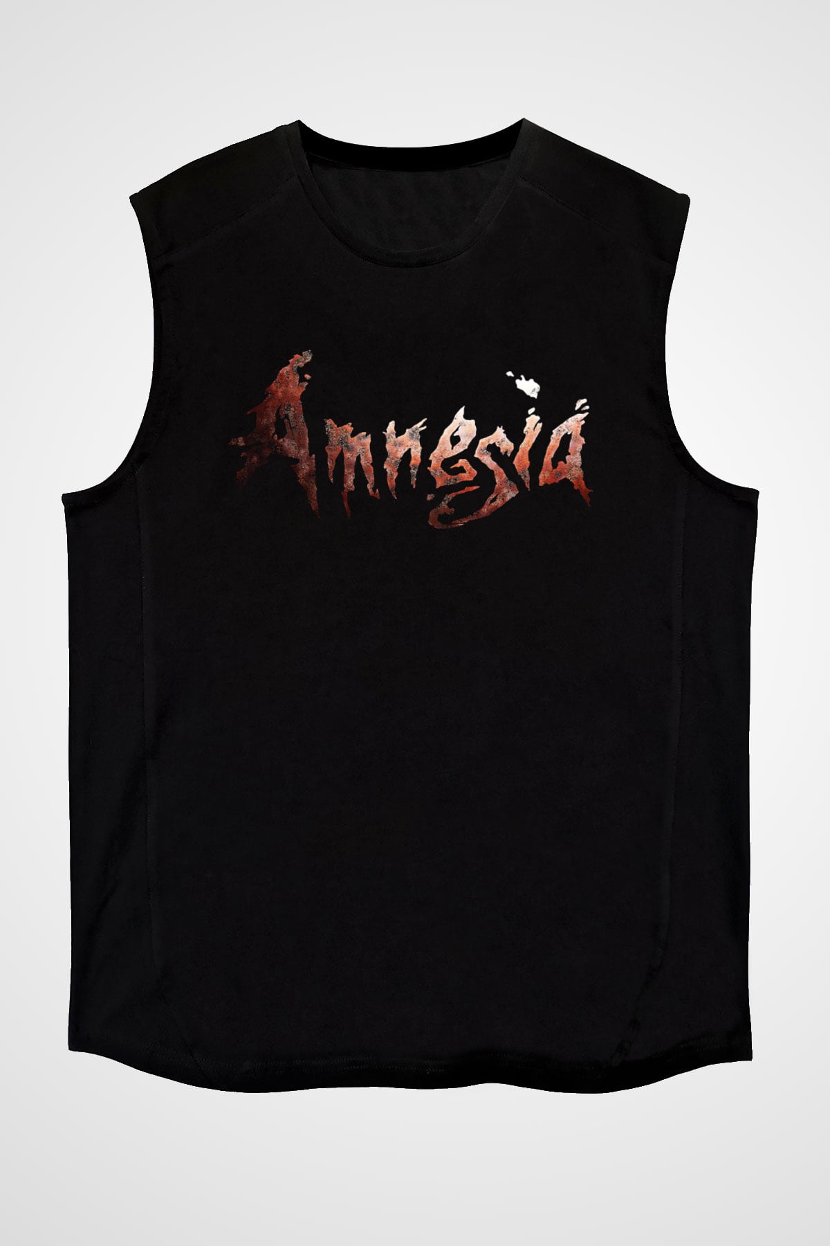 Amnesia Baskılı Unisex Siyah Kolsuz Tişört - Tshirt