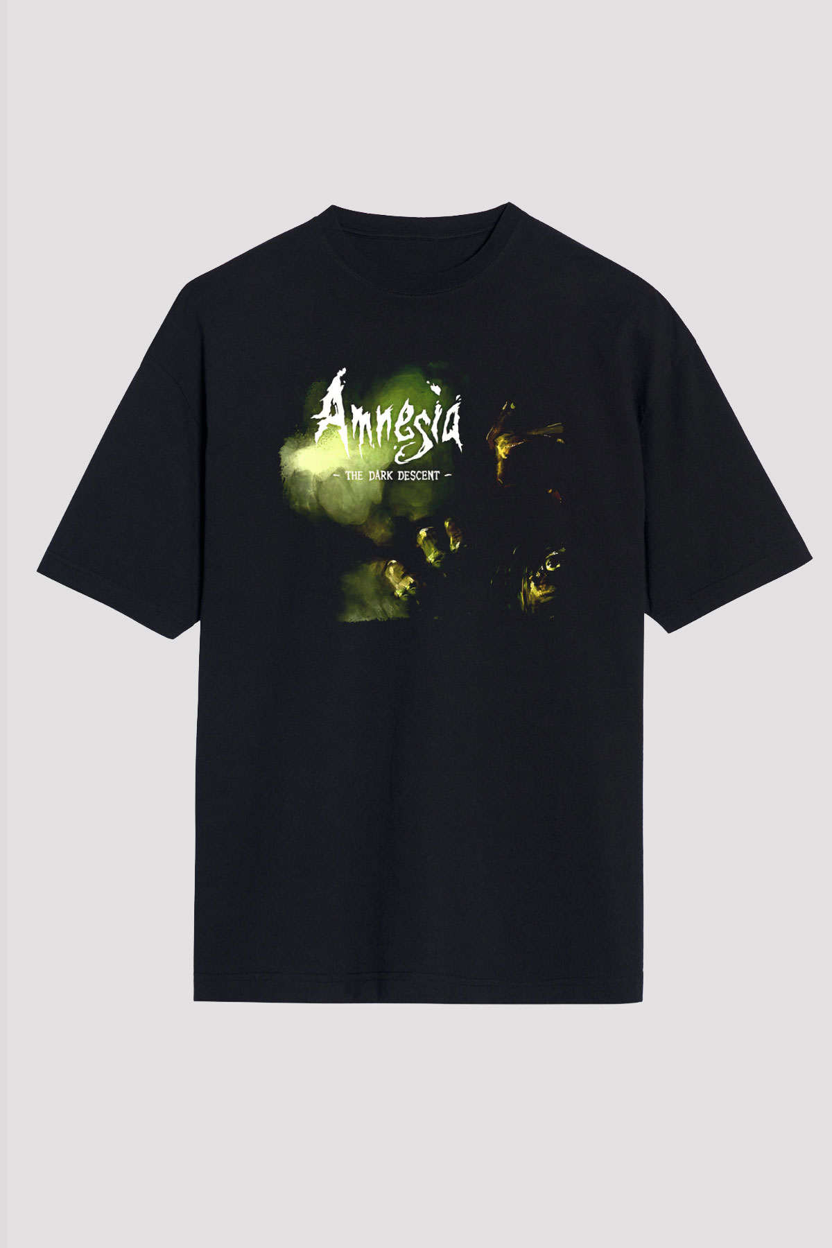 Amnesia Baskılı Unisex Siyah Oversize Tişört - Tshirt