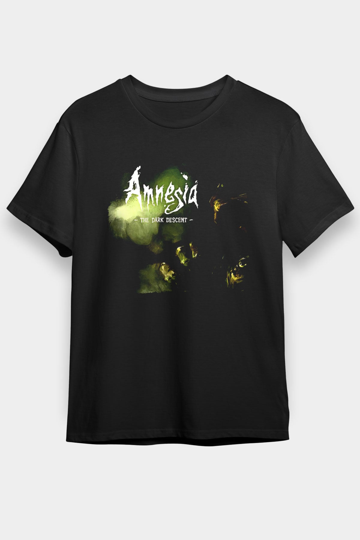 Amnesia Baskılı Unisex Siyah Tişört - Tshirt
