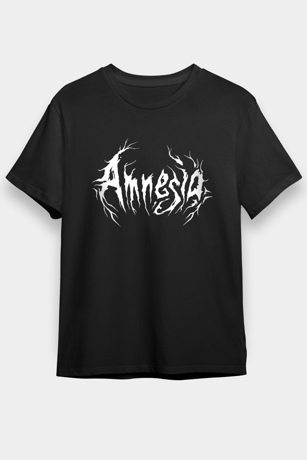 Amnesia Baskılı Unisex Siyah Tişört - Tshirt