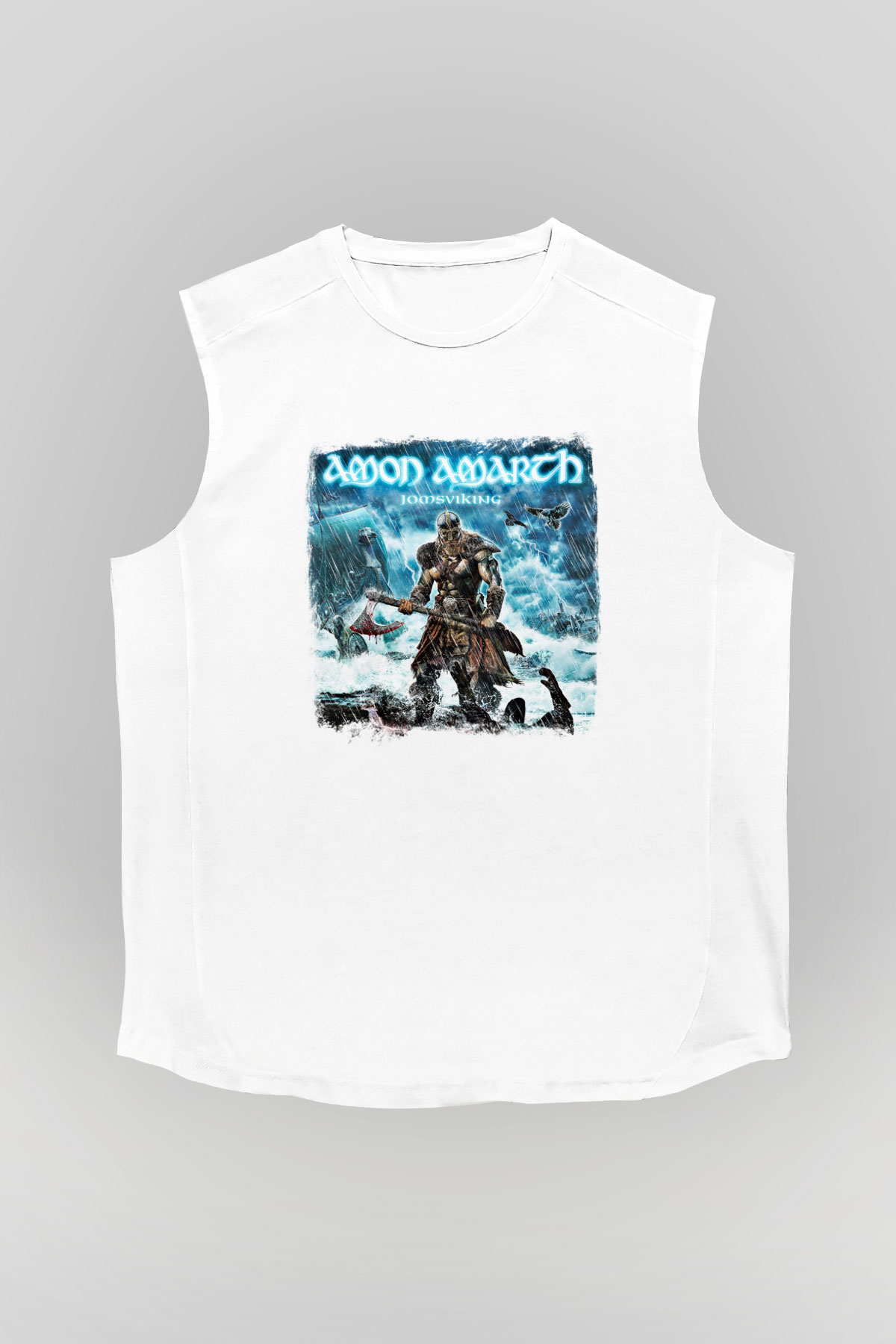 Amon Amarth Baskılı Unisex Beyaz Kolsuz Tişört
