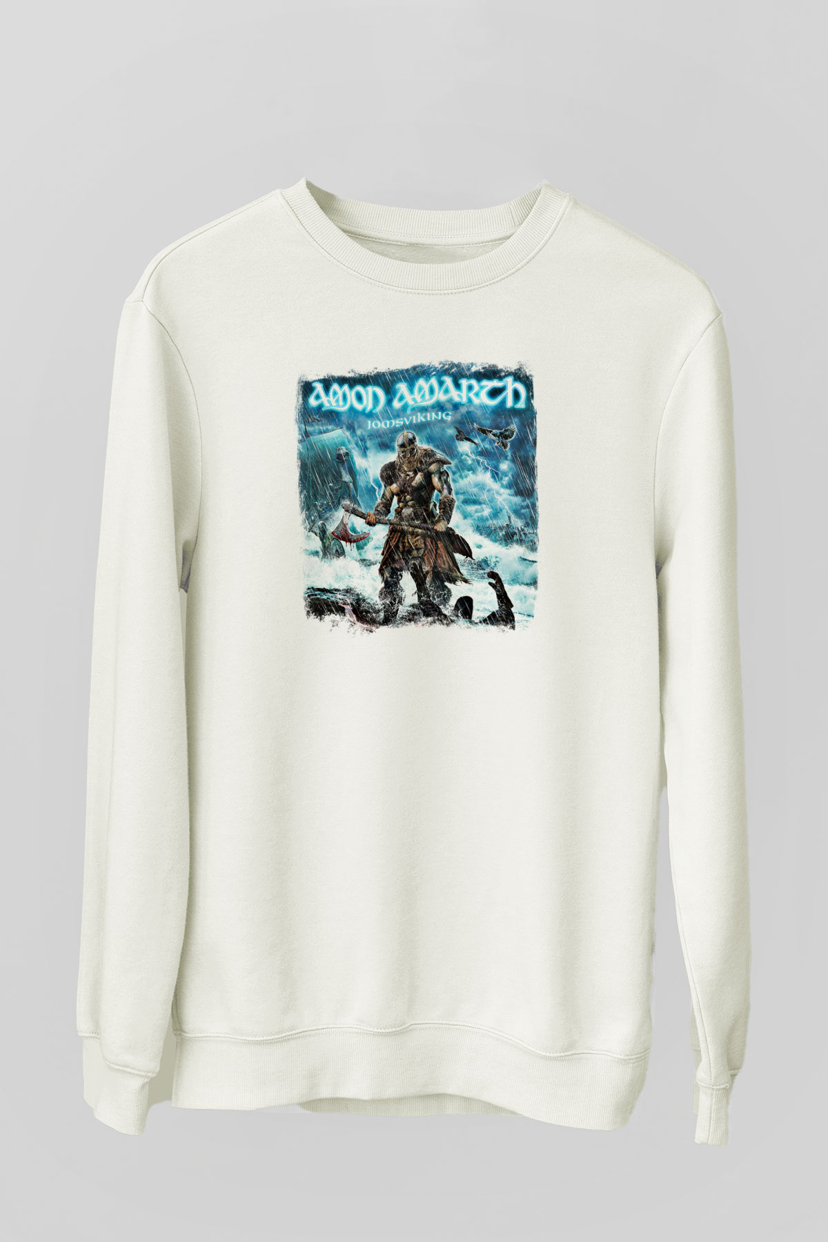 Amon Amarth Baskılı Unisex Beyaz Sweatshirt