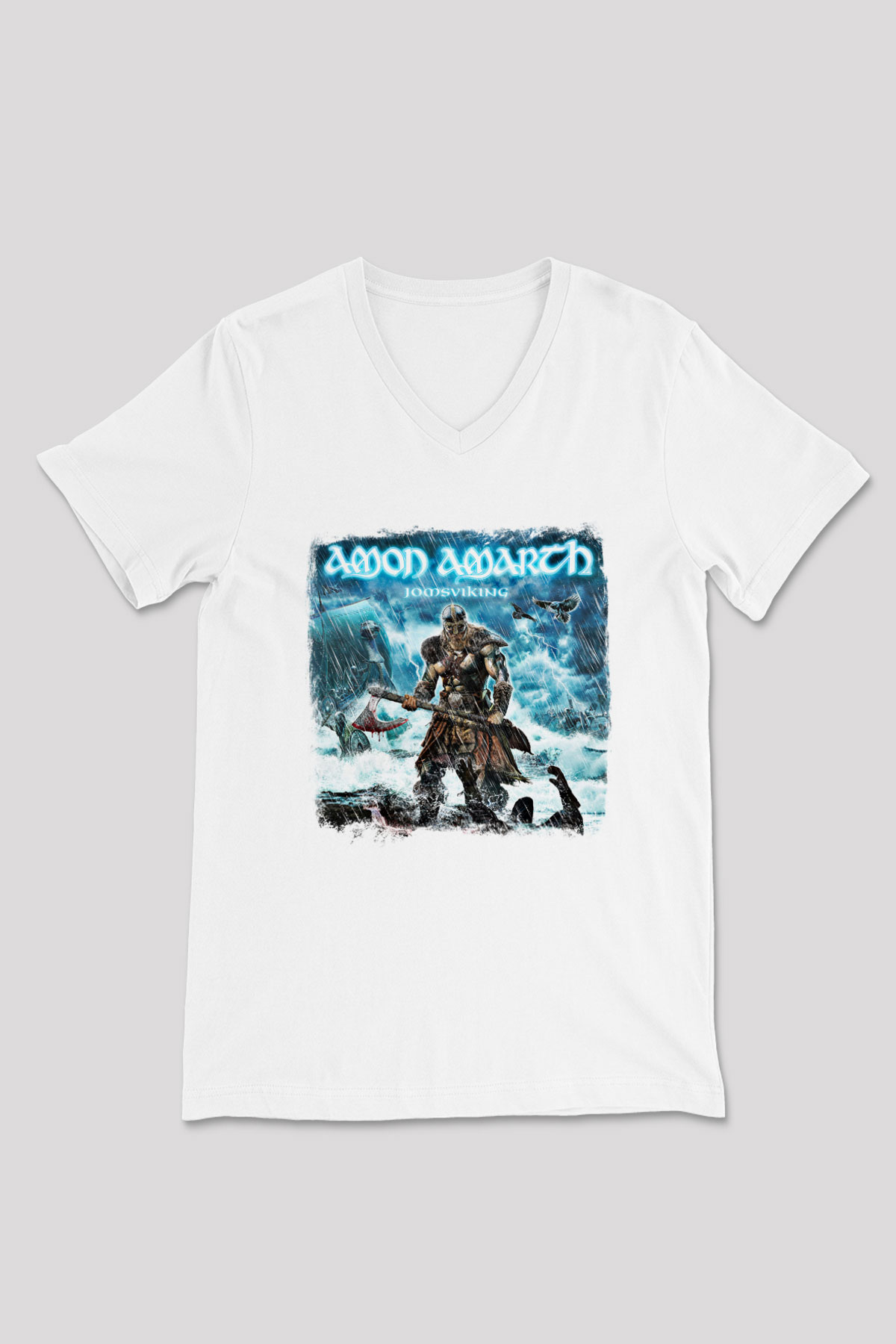 Amon Amarth Baskılı Unisex Beyaz V Yaka Tişört