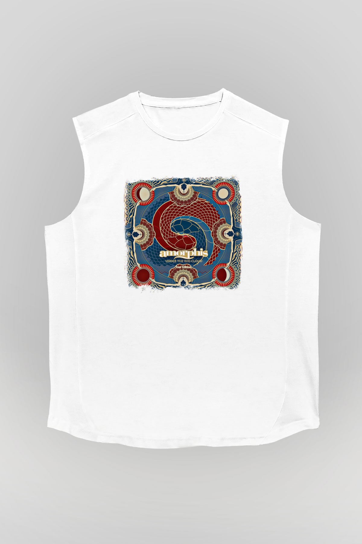 Amorphis Baskılı Unisex Beyaz Kolsuz Tişört