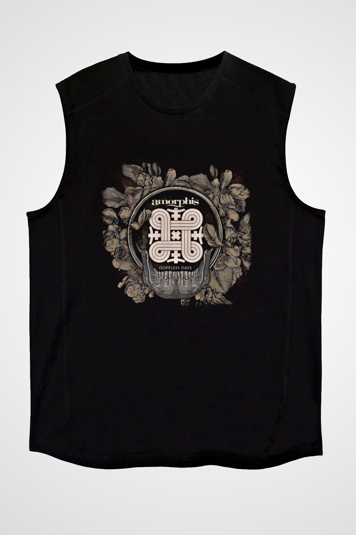 Amorphis Baskılı Unisex Siyah Kolsuz Tişört