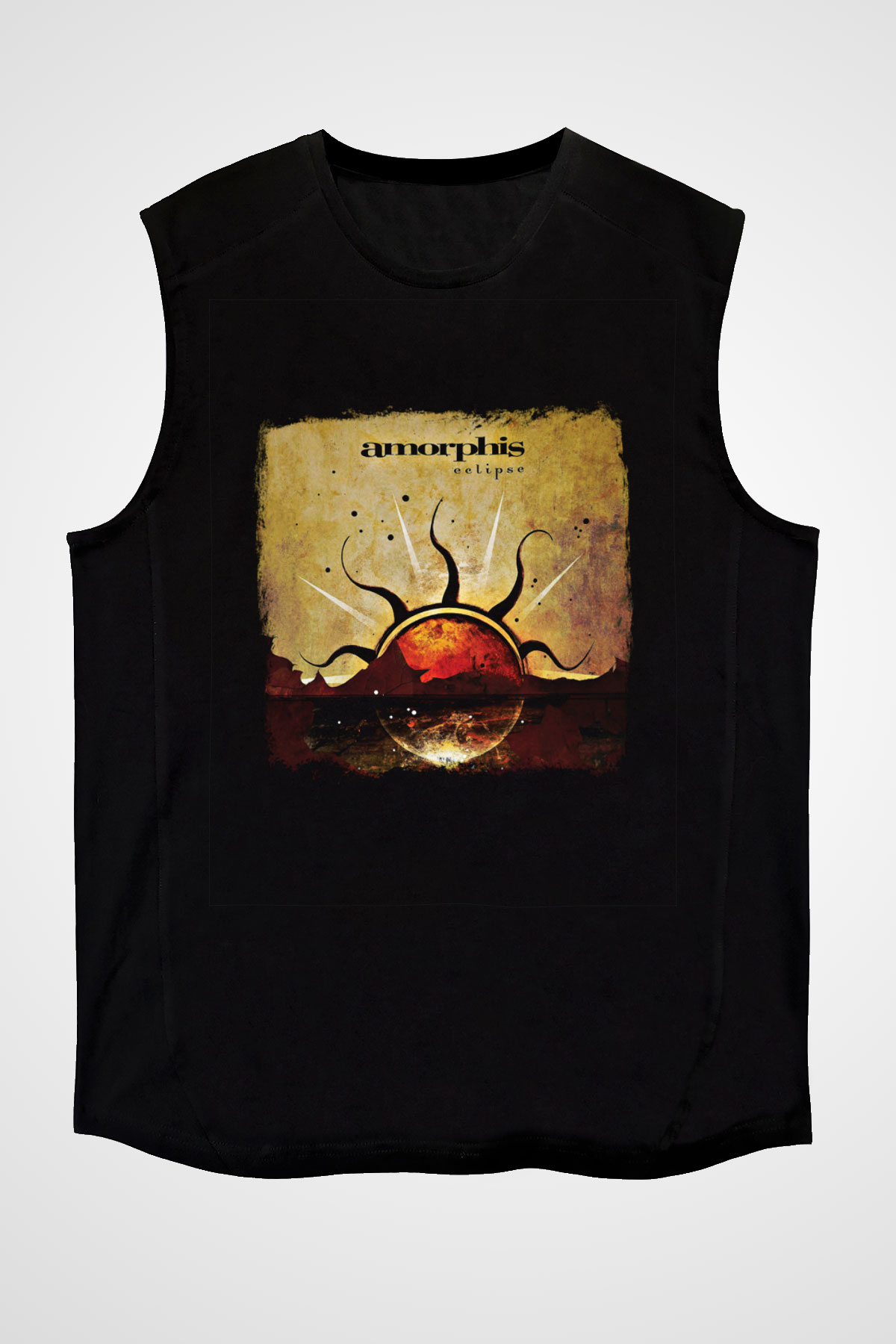 Amorphis Baskılı Unisex Siyah Kolsuz Tişört
