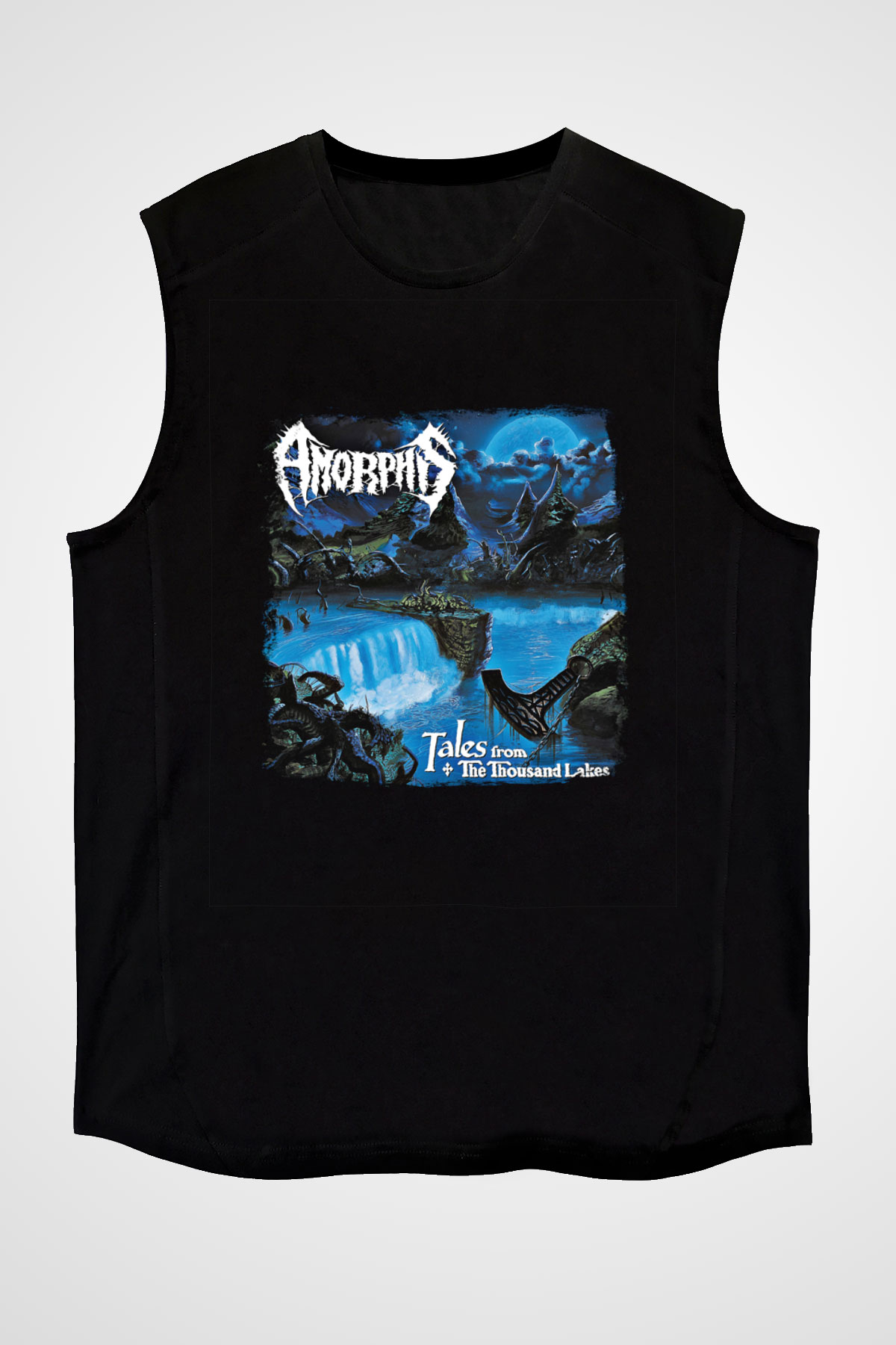 Amorphis Baskılı Unisex Siyah Kolsuz Tişört