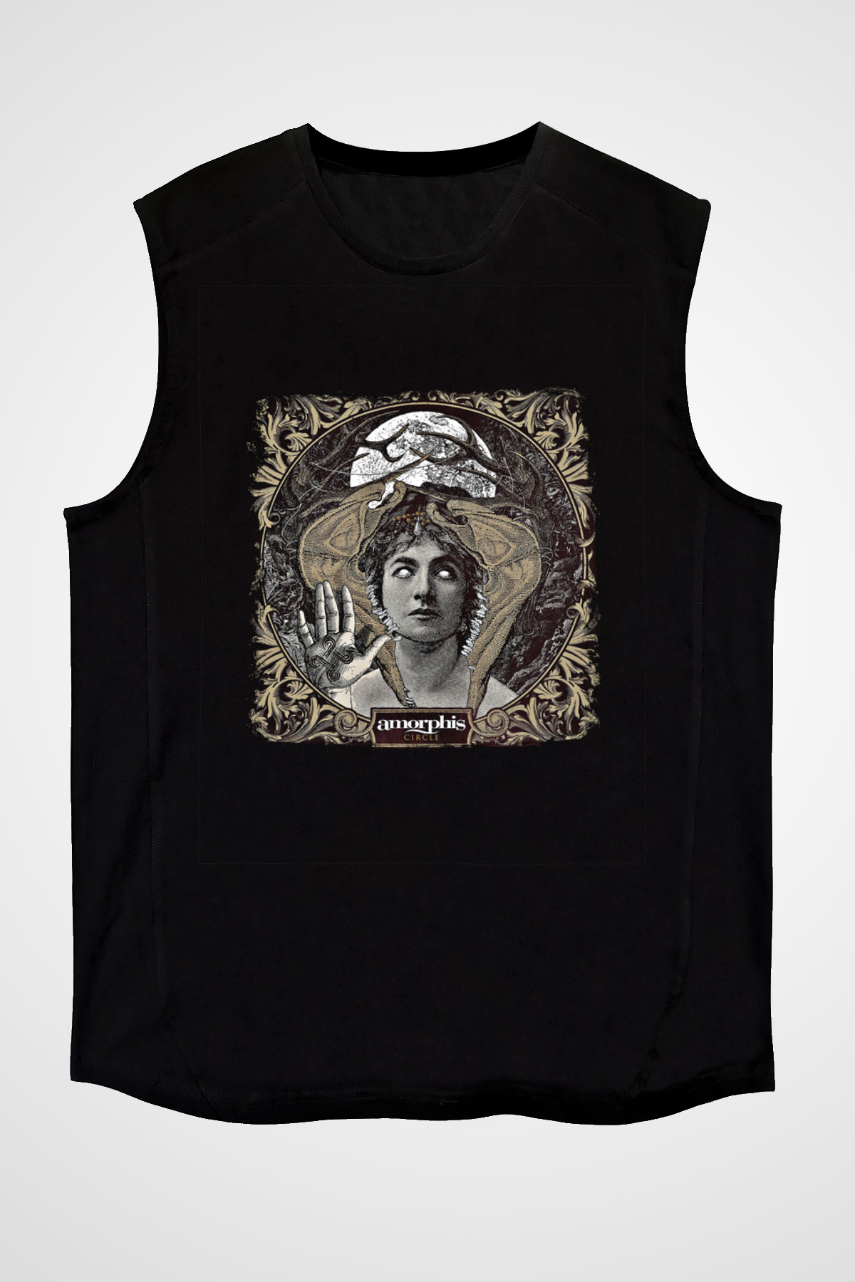 Amorphis Baskılı Unisex Siyah Kolsuz Tişört