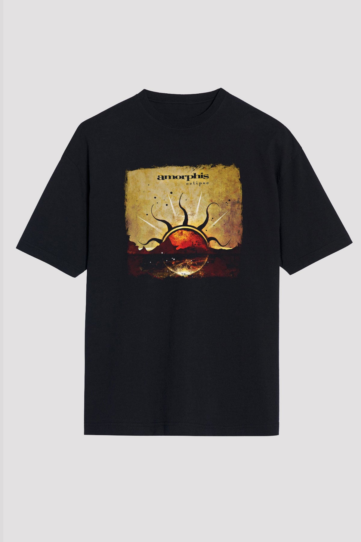 Amorphis Baskılı Unisex Siyah Oversize Tişört