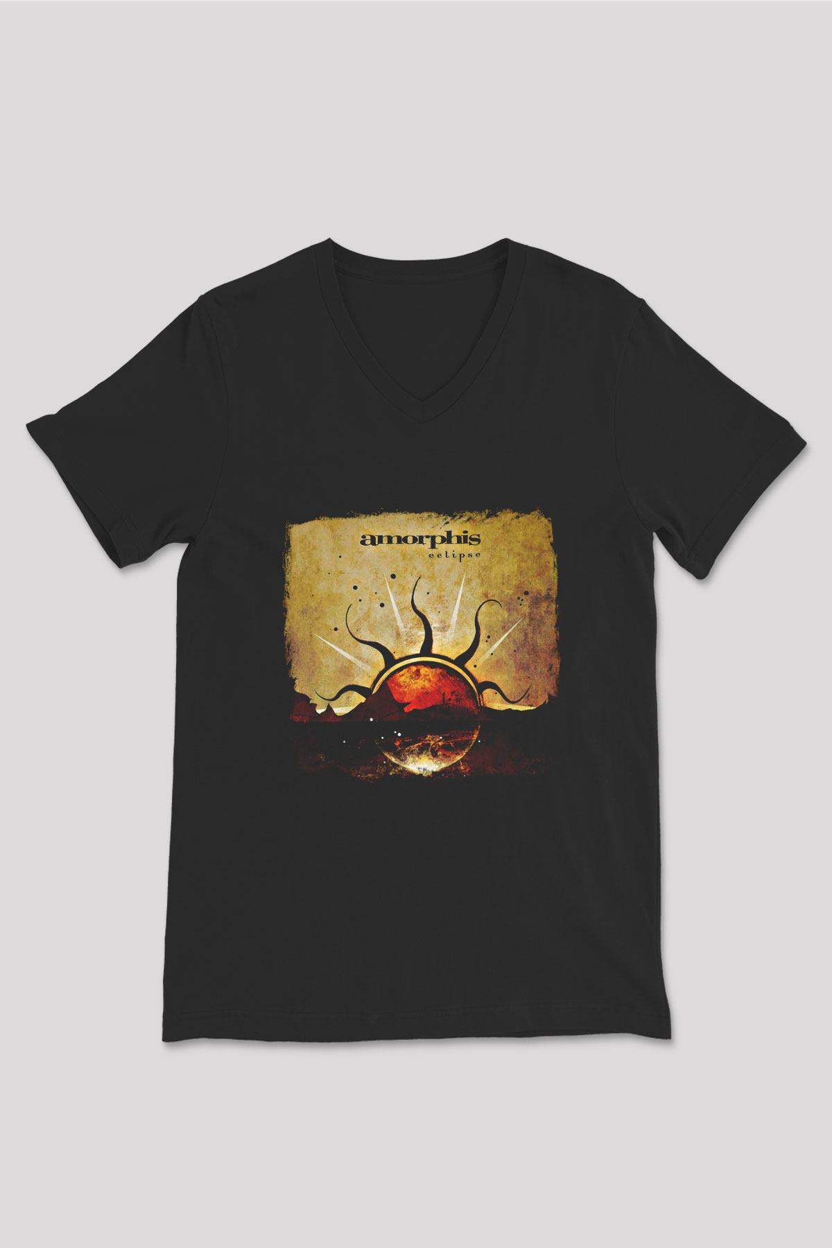 Amorphis Baskılı Unisex Siyah V Yaka Tişört