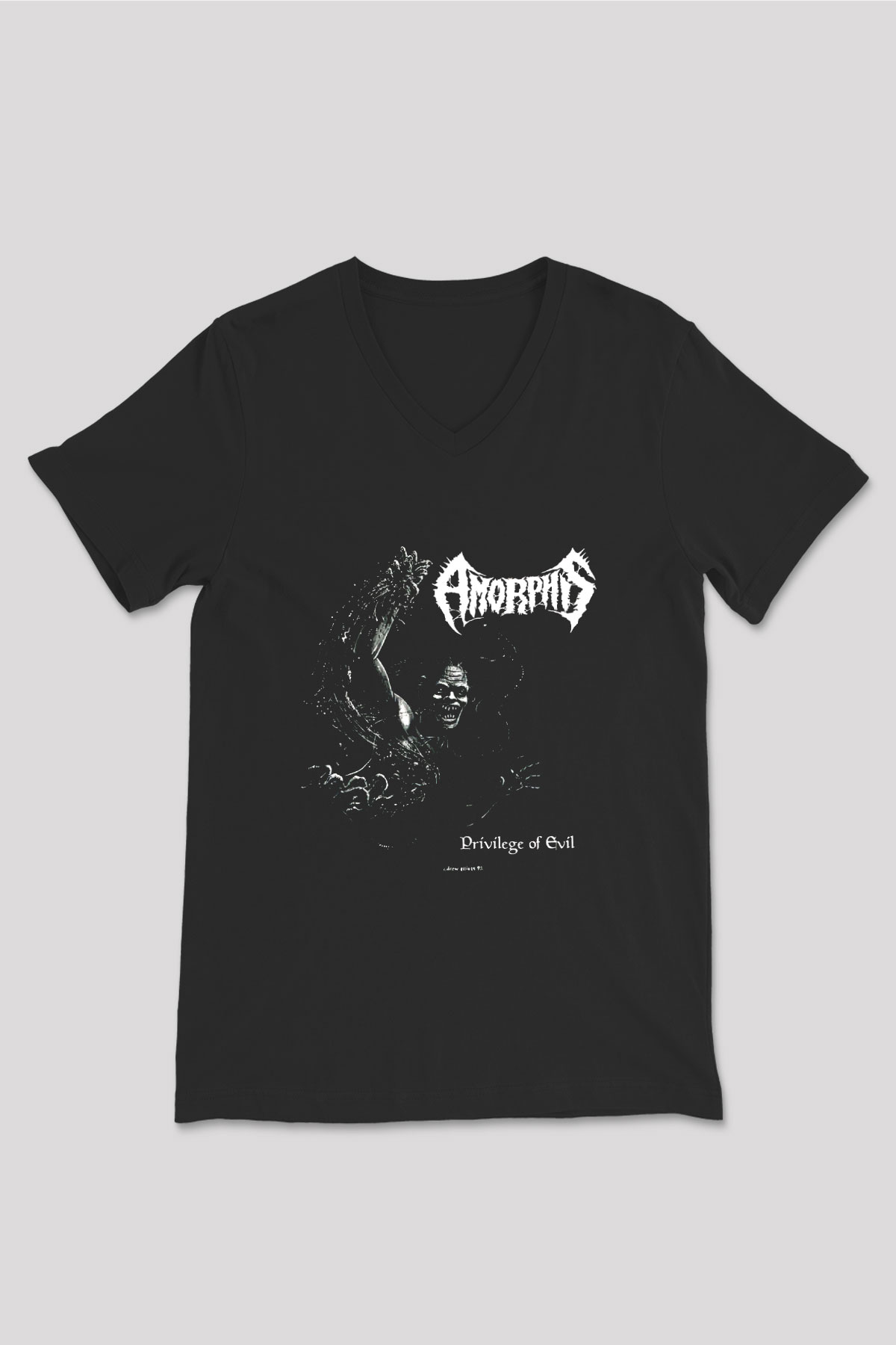 Amorphis Baskılı Unisex Siyah V Yaka Tişört